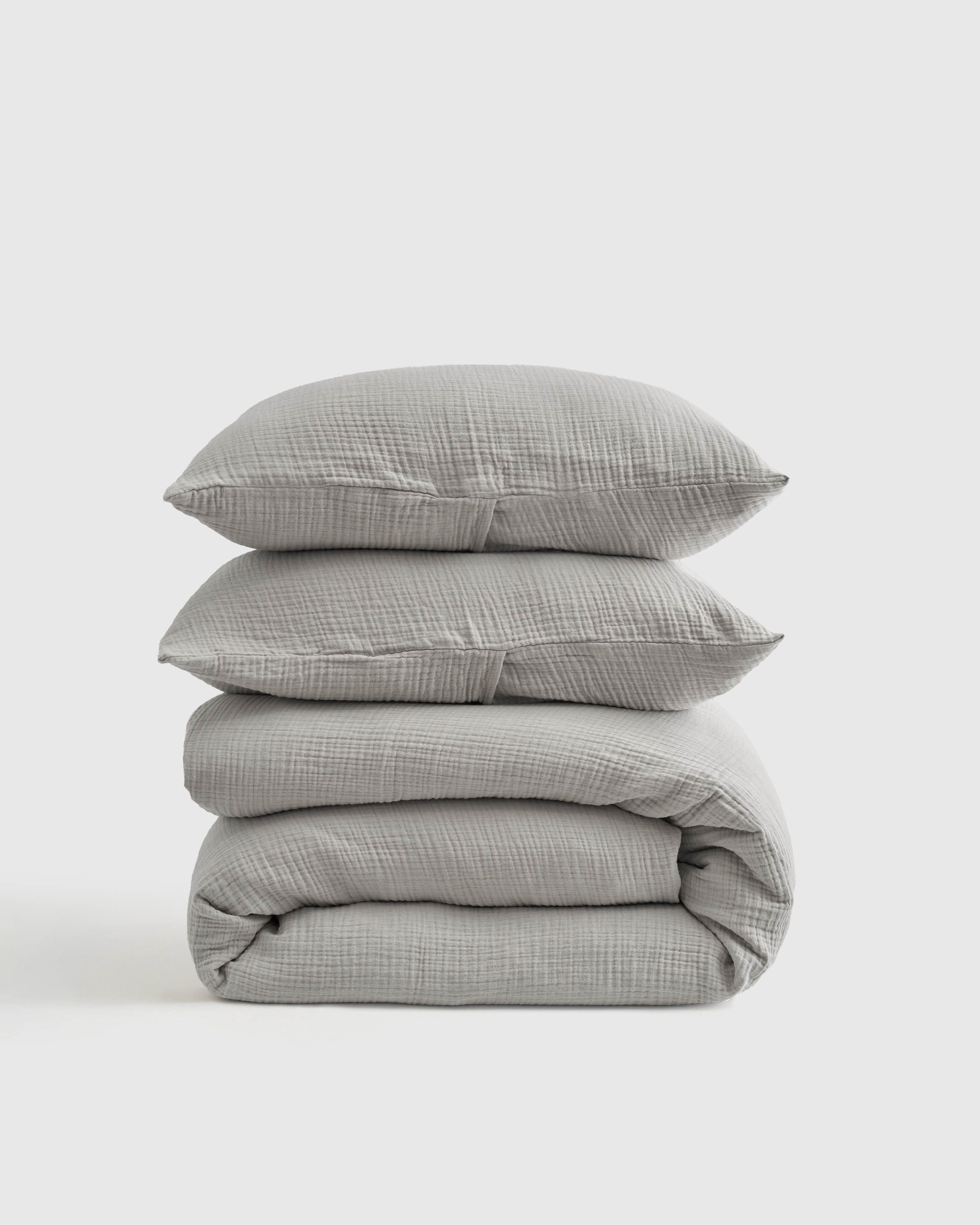 Organic Airy Gauze Duvet Cover Set, Full/Queen, Light Grey