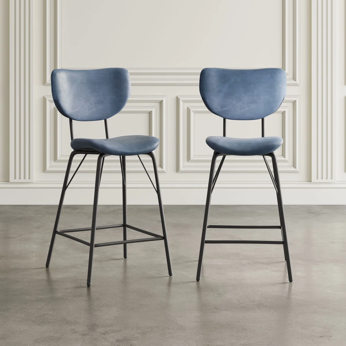 Dawlish Contemporary Modern Faux Leather Split-Back Upholstered Counter Height Barstool