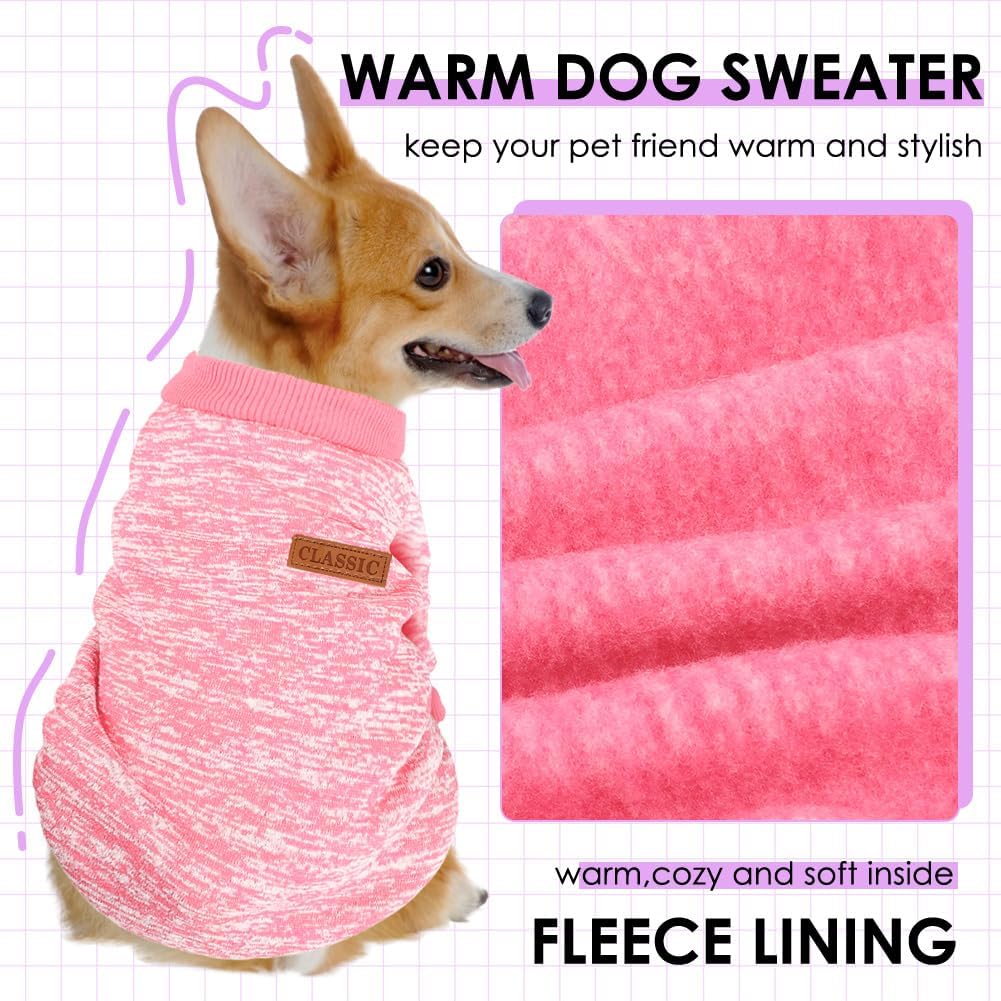 3 Pack Dog Sweaters for Small Dogs Girl Boy Winter Fleece Clothes Warm Soft Dog Sweatshirt Outfit for Dogs Cats Pet Apparel XS (Back: 9.8,Chest: 13.7, 3.5-5.5lbs) Pink+Rose+Purple