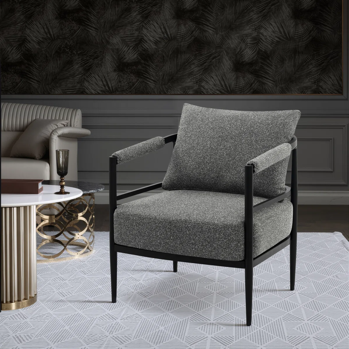 Modern Curved-Back Accent Chair  With High-Density Foam Cushion– Upholstered Armchair For Living Room, Office, Or Lounge