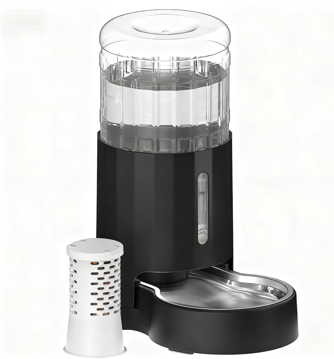 CZPET Automatic 4L Filter Dog and Cat Water Dispenser with Stainless Steel Bowl Gravity Waterer,Large Capacity and Drinking Area Noise-Free for Pets (Black)
