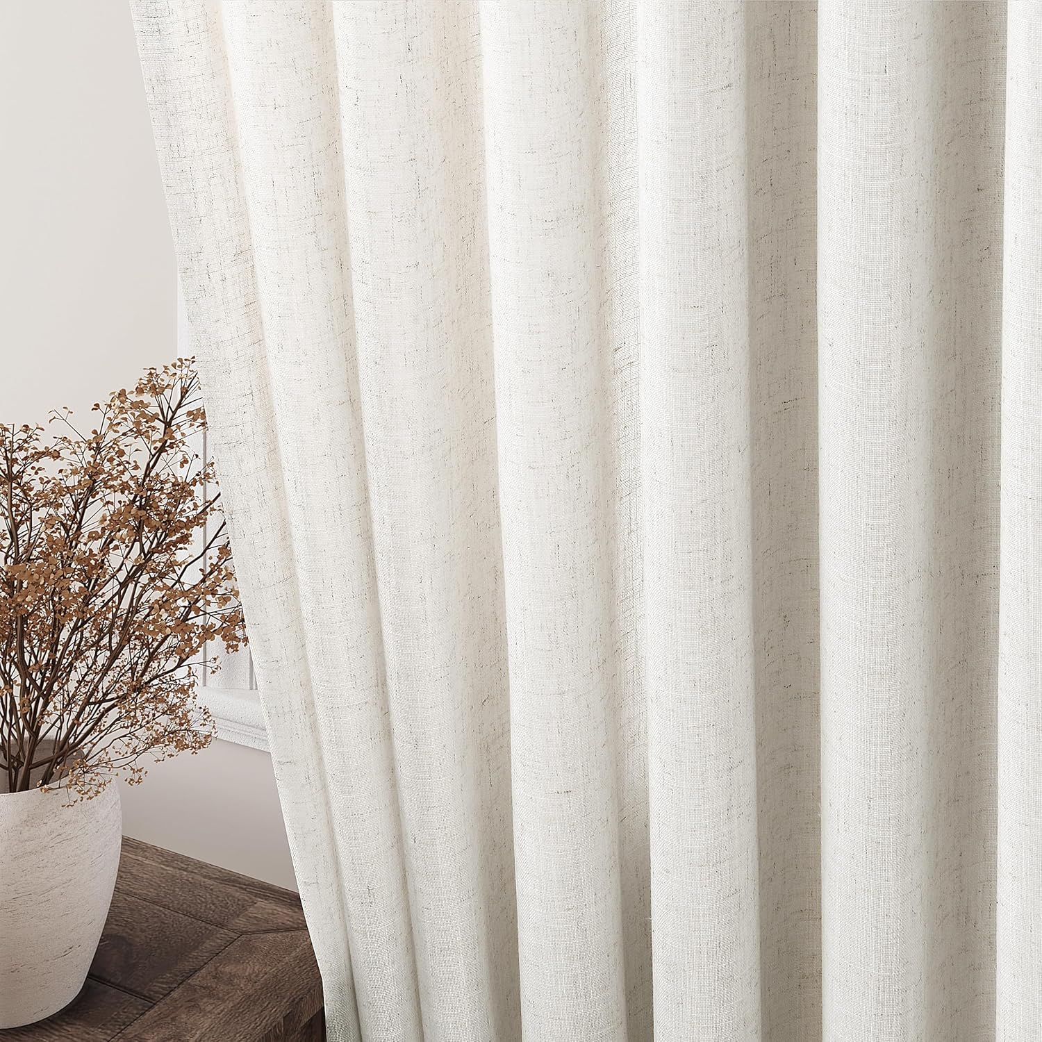 Cream Linen Back Tab Curtains 84 Inch Length for Living Room 2 Panel Set Neutral Modern Farmhouse Window Privacy Semi Sheer Linen Drapes Rustic Pinch Pleated Look Curtain Natural Ivory Colored 52W x 84L (Pack of 2) Natural