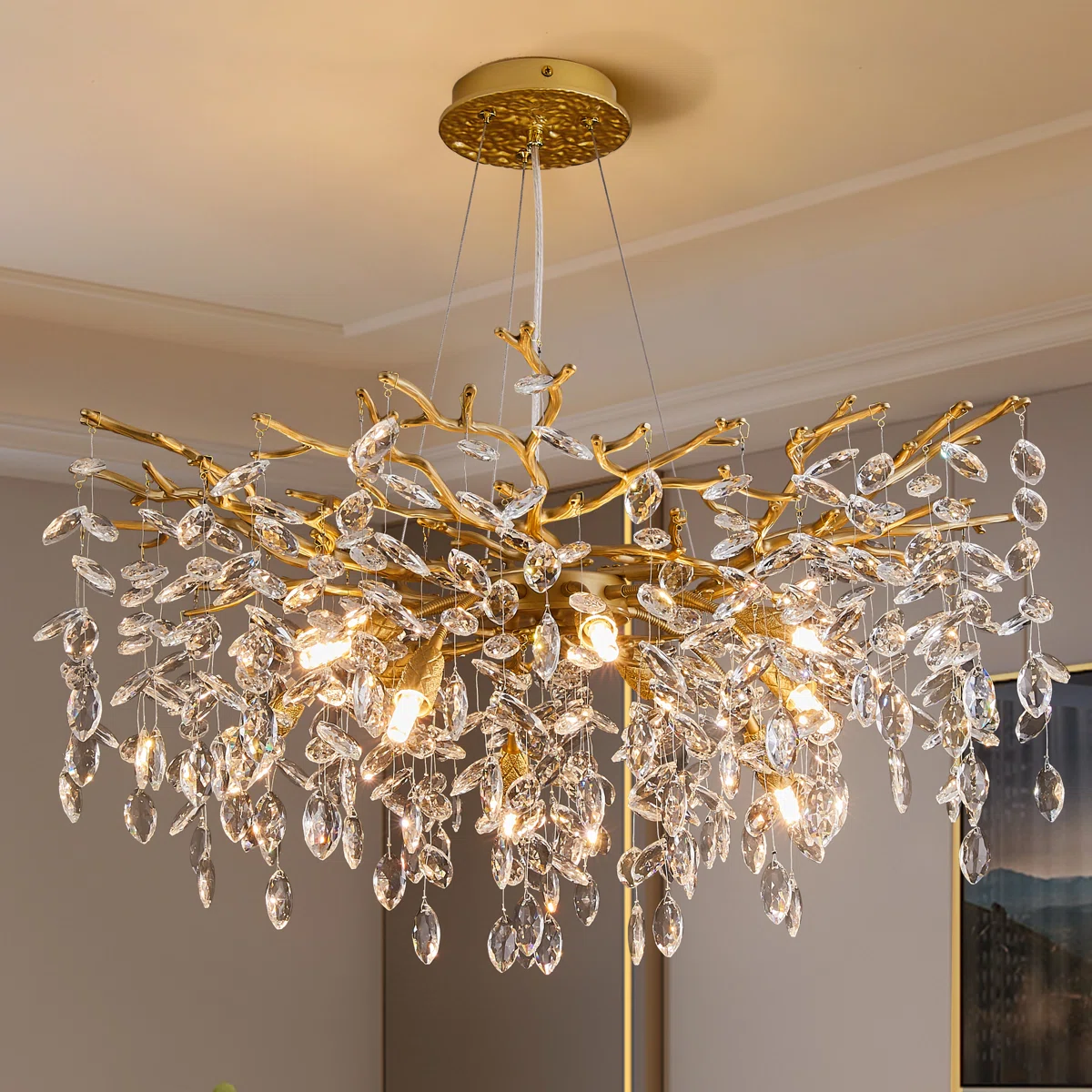 Modern Tree Branch Crystal Chandelier Luxury Crystal Pendant Lighting Contemporary Light Chandeliers for Dining Room Kitchen Bedroom Living Room