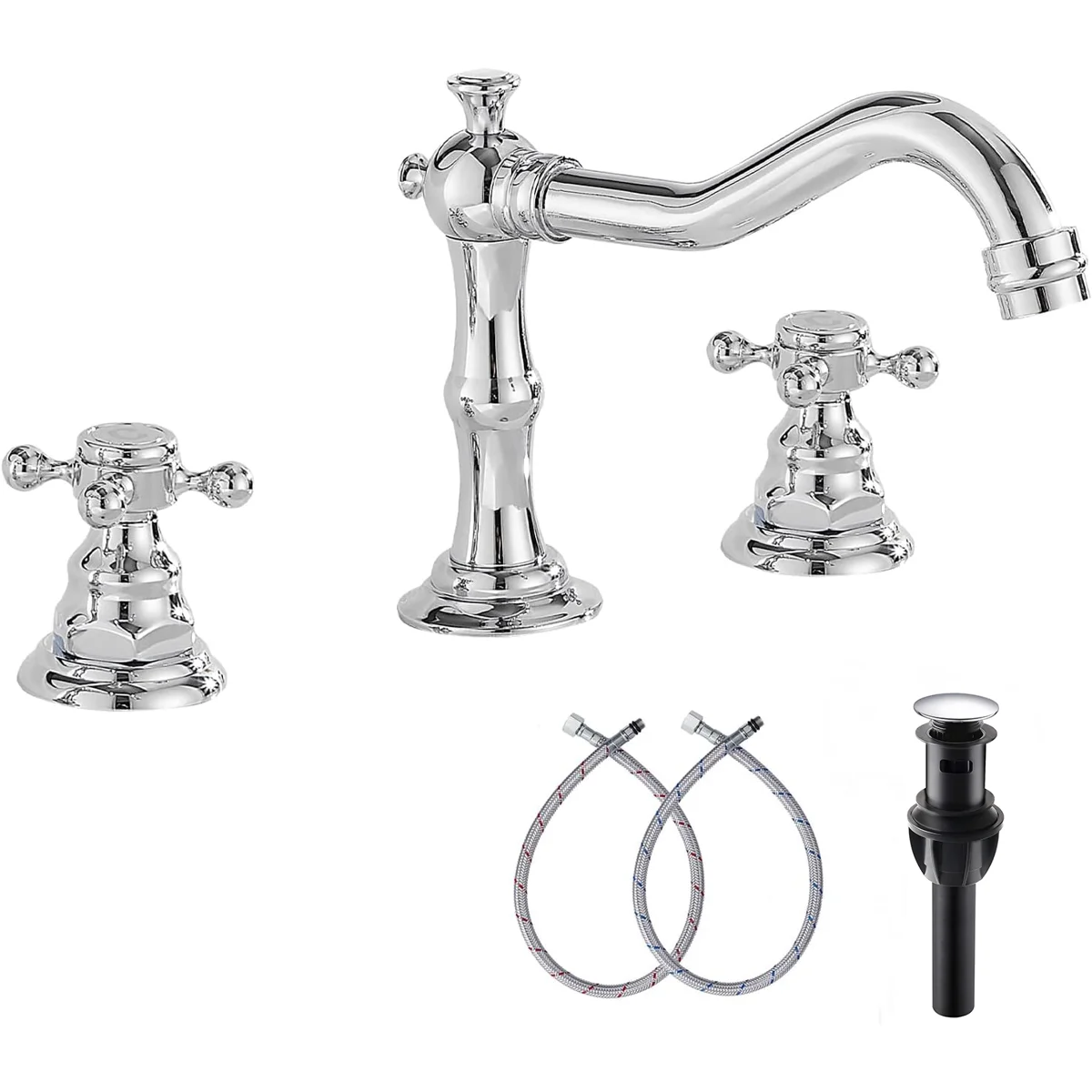 Widespread Bathroom Faucet with Drain Assembly