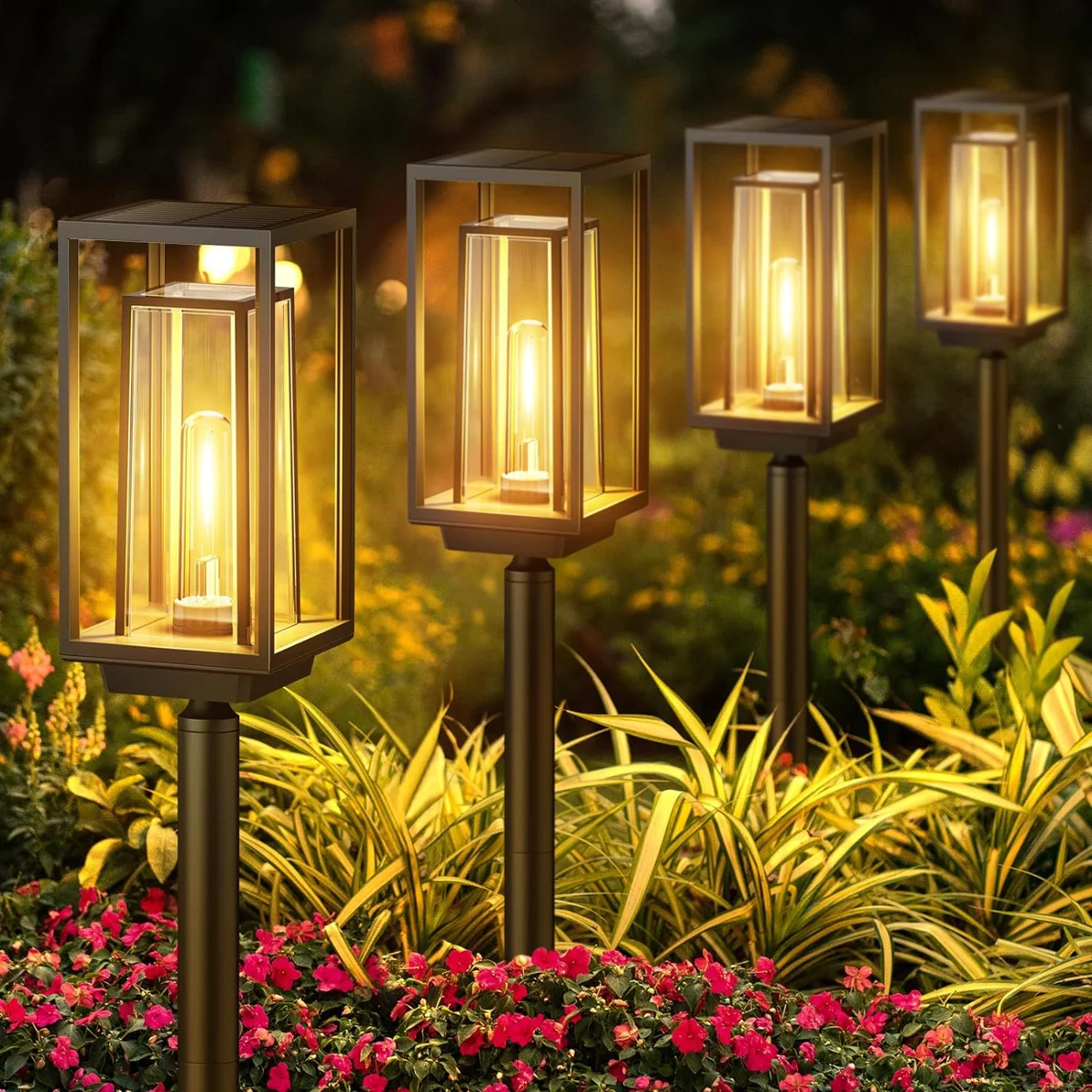 Solar Pathway Lights Outdoor, 2X Bigger & Brighter Solar Lights Outdoor Waterproof, Over 12 Hours Double-Layer Solar Garden Lights, Auto On/Off Solar Lights For Outside Yard Walkway Driveway