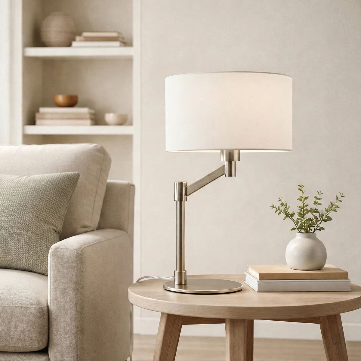 Adwita Brushed Nickel Finish and Curved Body with Fabric Shade Table Lamp