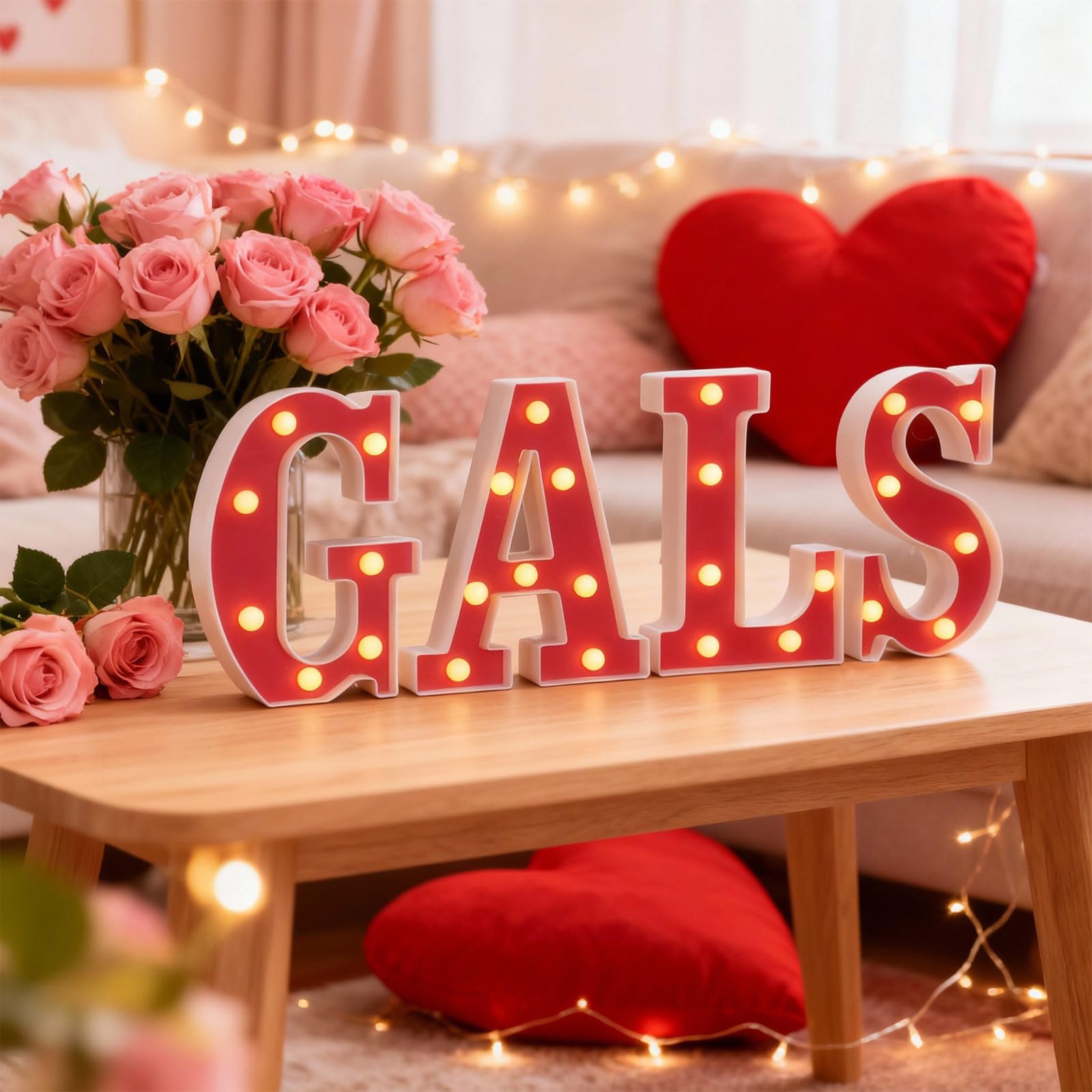 Ceenna Galentines Day Decorations 4 LED Marquee Light Up Letters GALS Valentine Decorations for Home Office Shelf Mantel Fireplace Tabletop Wedding Girls Women Party Decor(Rose Red)