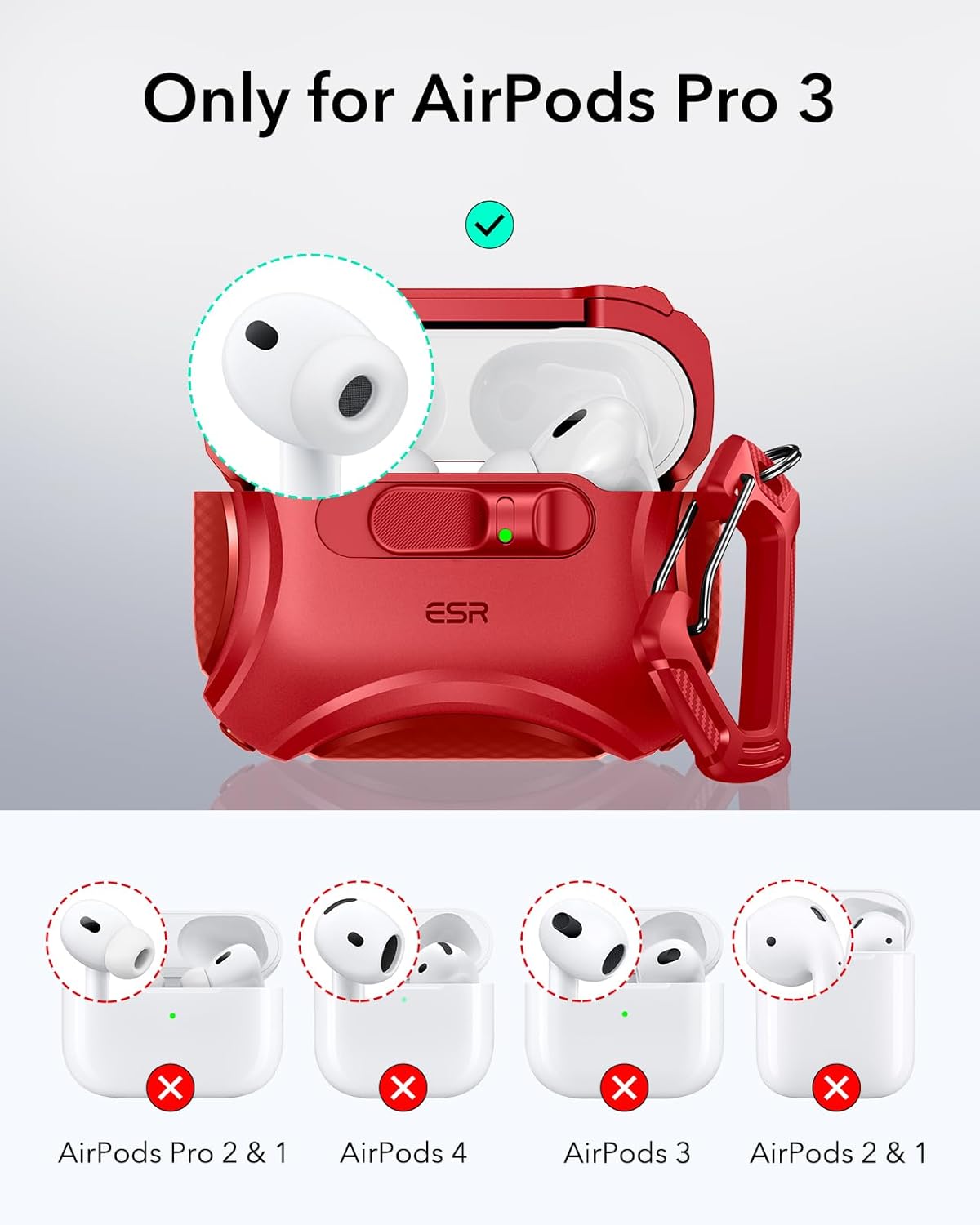 ESR for AirPods Pro 3 Case (2025), Compatible with Airpods Pro 3rd Generation Case (USB-C Cable), Effortless MagSafe, Drop-Proof Lock, Easy Open, Cyber Series, Red AirPods Pro 3 Case Red