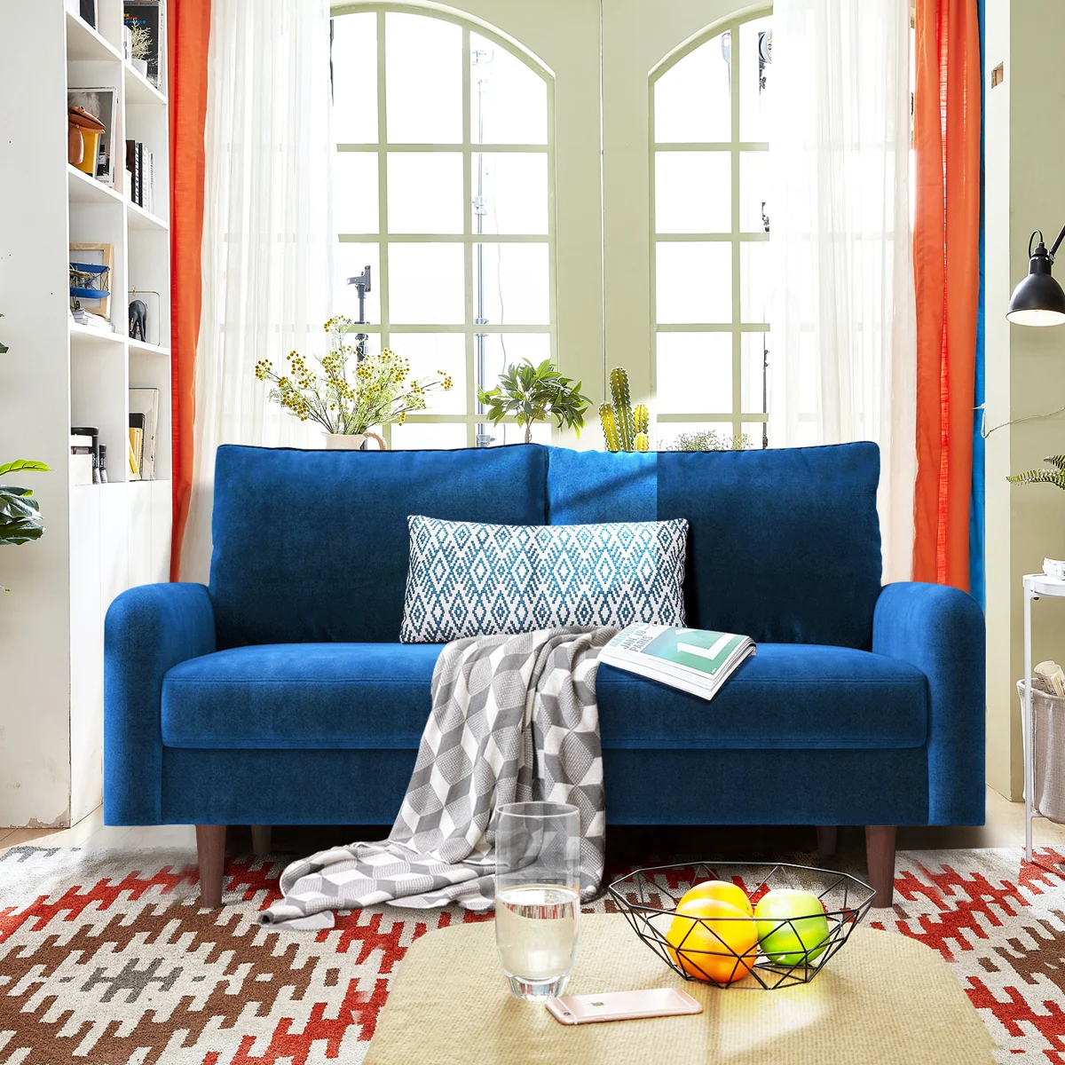 Marick Wide Velvet Round Arms Small Apartment Loveseat