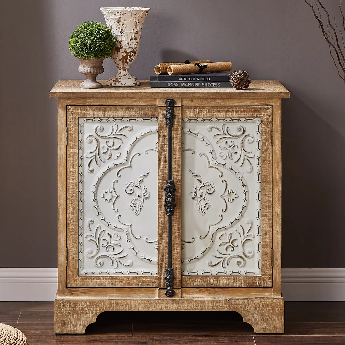 Delkeith Retro Solid Wood 2 Door Storage Accent Cabinet