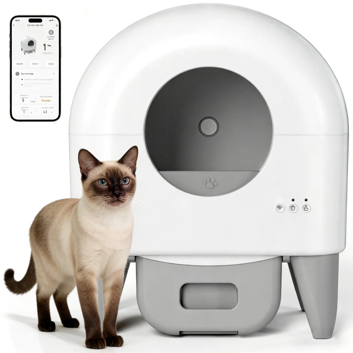 Self Cleaning Litter Box, App Control，95L Automatic Cat Litter Box Self Cleaning Large Capacity for Multiple Cats, App-Controlled with Safety Sensors, Removable Washable Liner,2 Rolls Garbage Bags,Grey
