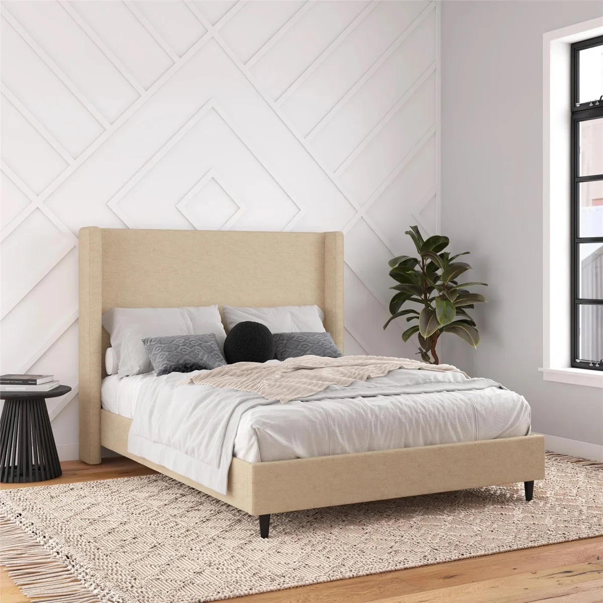 Ana Upholstered Wingback Platform Bed