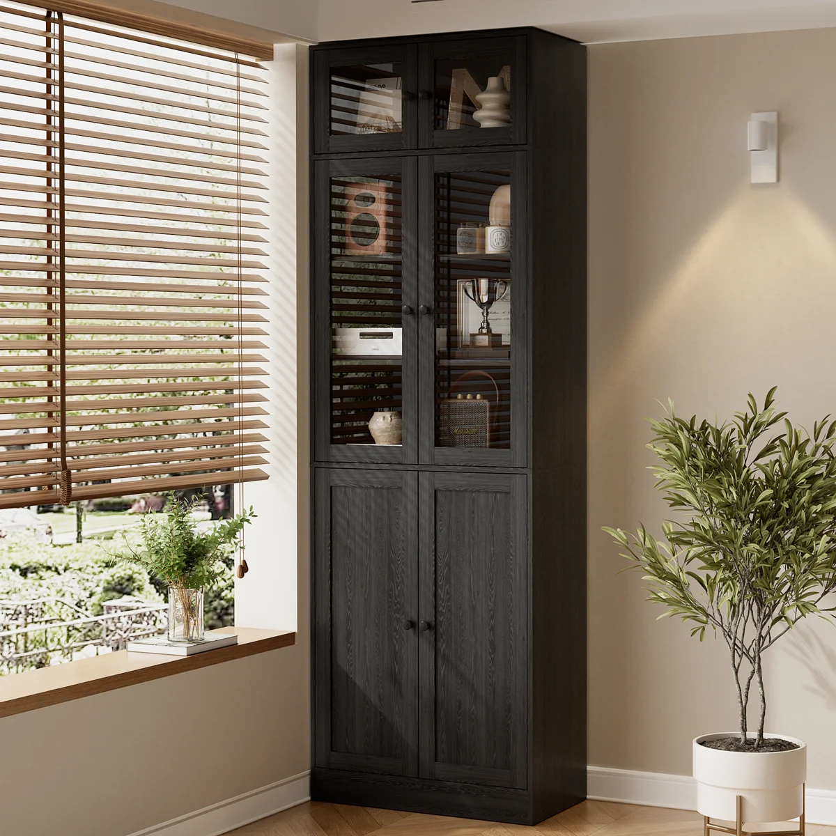 86.7'' H X 23.6'' W Book Cabinet Storage Bookcase With 7 Shelves With Glass Doors