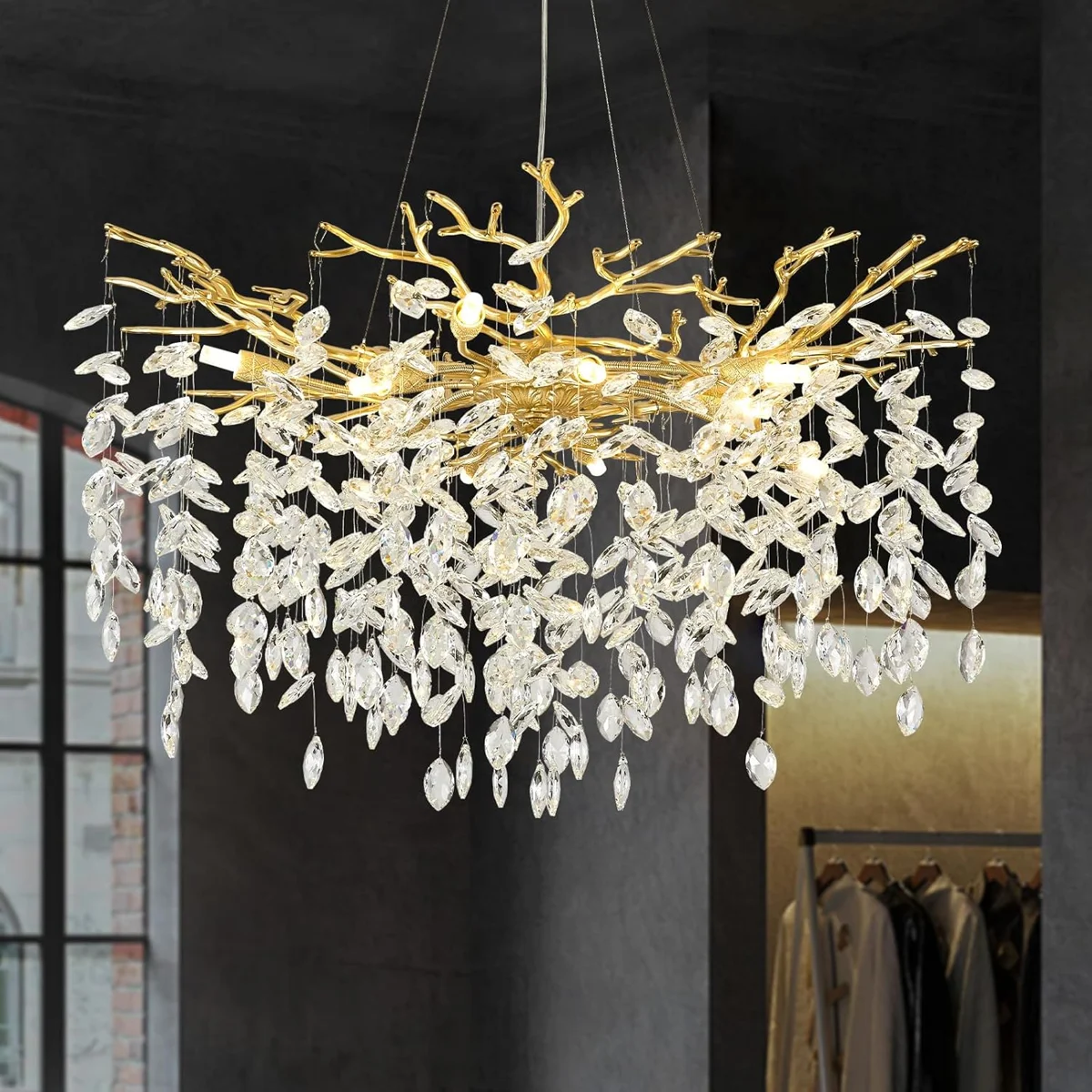 Modern Round Tree Branch K9 Crystal Chandelier Lighting for Dining Room