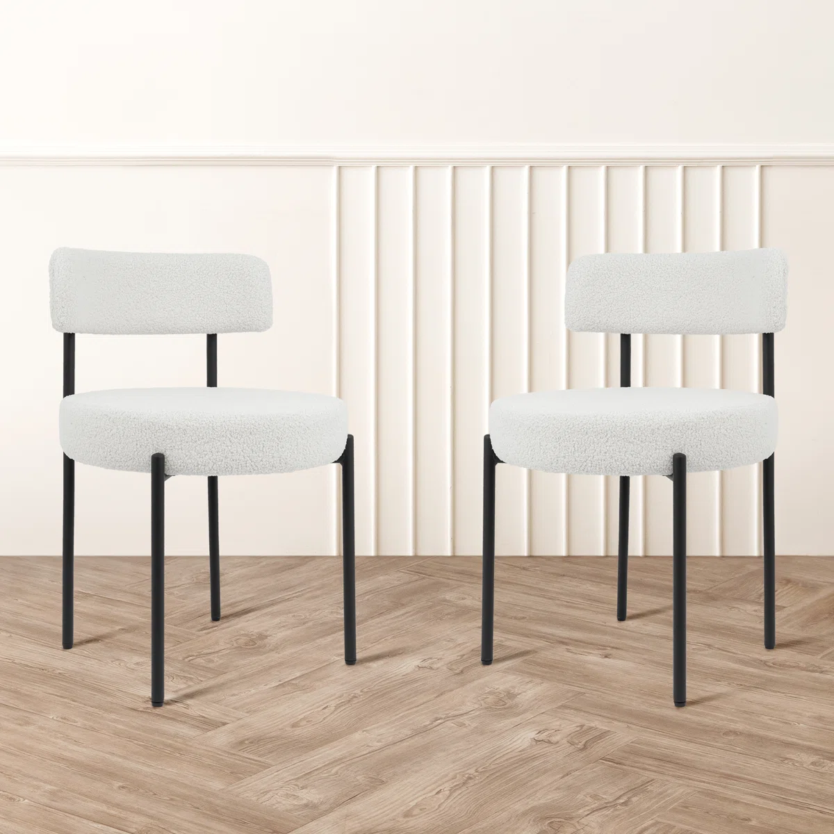 Boucle Upholstered Dining Chair With Back