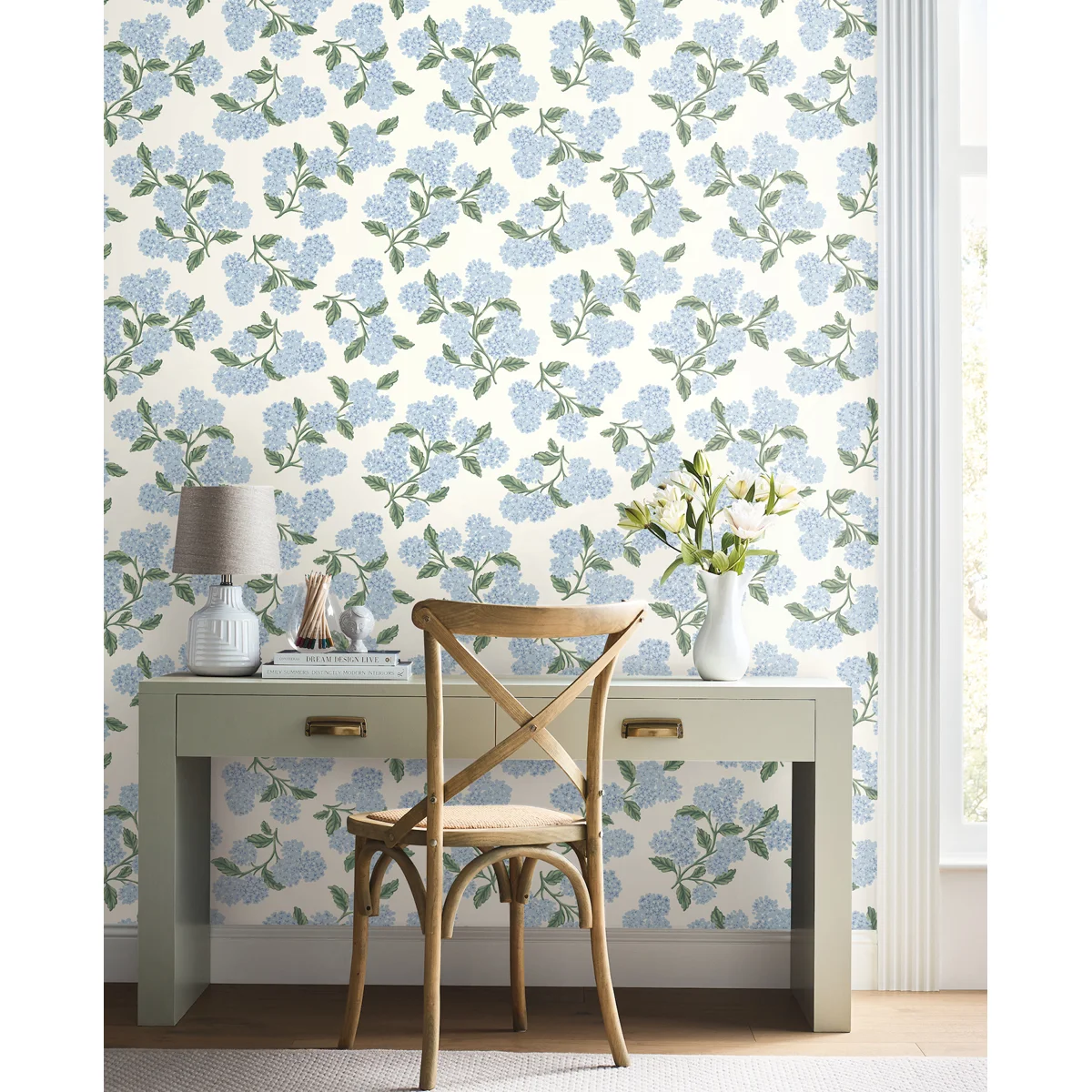 Hydrangea White Peel and Stick Wallpaper
