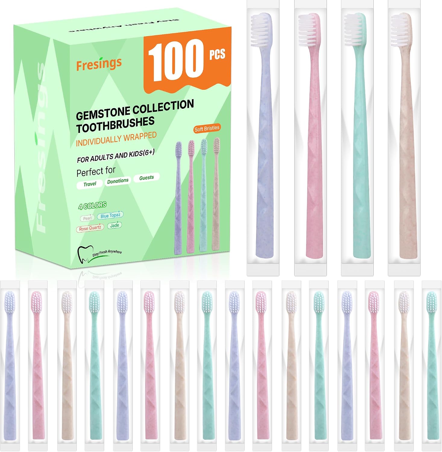 Fresings 100-Pack Premium Individually Wrapped Toothbrushes