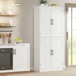 (incomplete )71 Farmhouse Pantry Cabinet, Tall Storage Cabinet With 4 Doors And Adjustable Shelves, Freestanding Pantry For Dining Room, Kitchen, And Living Room,