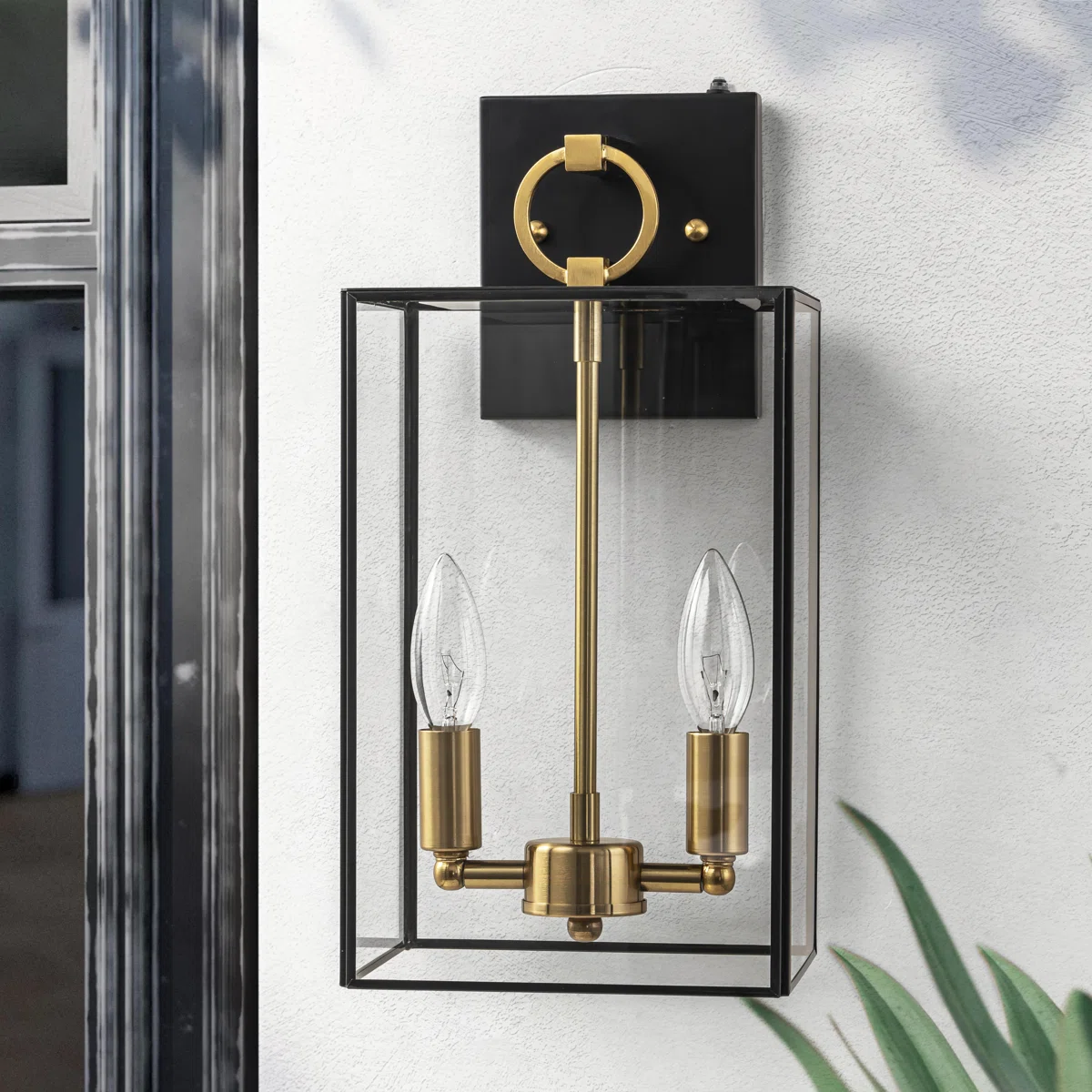 (Set of 2 )14.5in 2-light Dusk To Dawn Dark Bronze Finish Brass Outdoor Wall Lantern