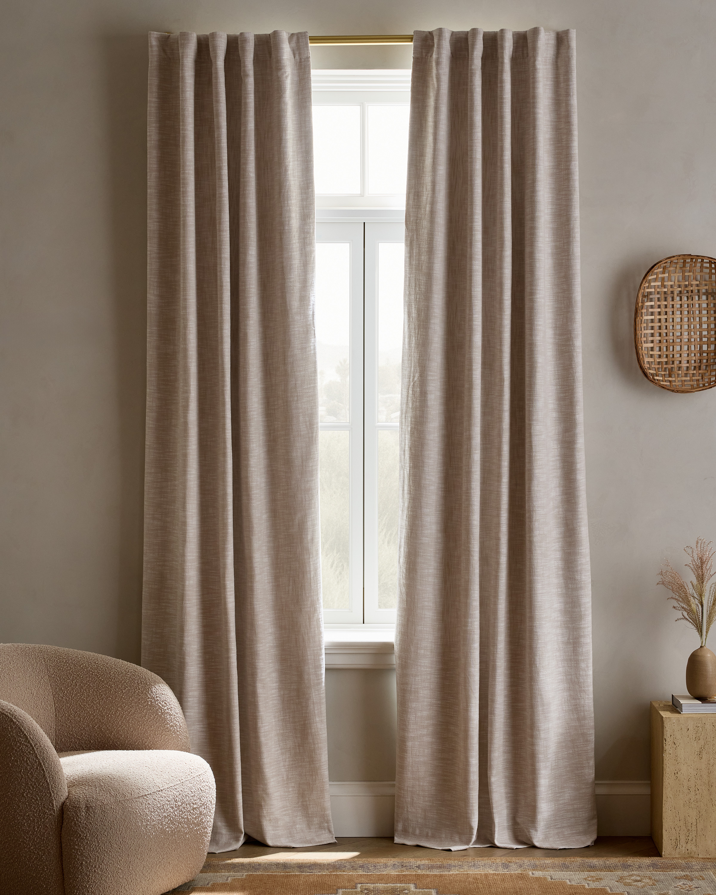 Textured Cotton Room Darkening Curtain, 48x108, Oatmeal