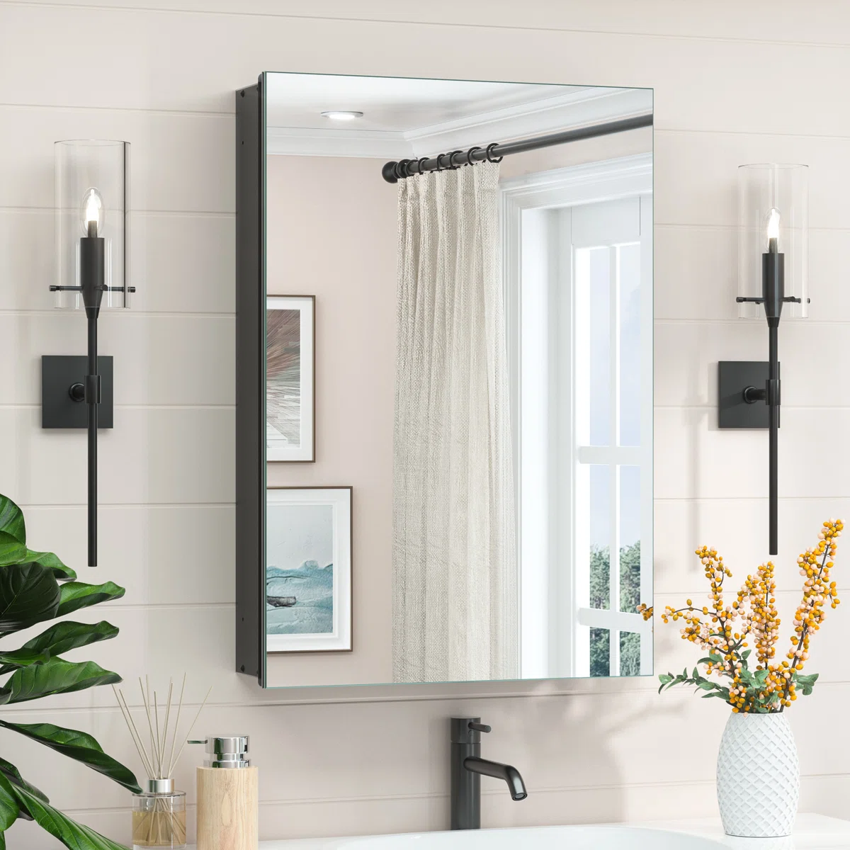 Husai Recessed or Surface Mount Aluminum Frameless Medicine Cabinet With Mirrored Door and Adjustable Shelves
