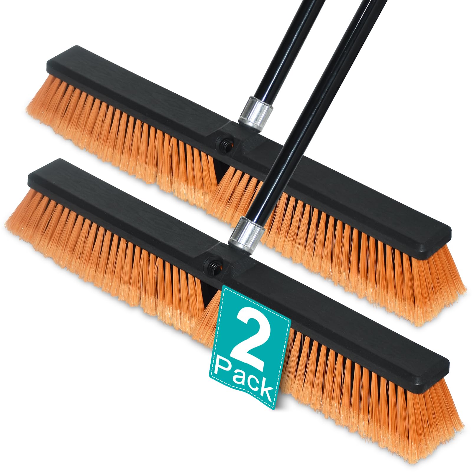 PBHEPJ 24 Inchs Push Broom Outdoor Heavy Duty, Shop Broom with 60 Long Handle for Cleaning Outdoor or Indoor Tile, Garage, Shop, Deck, Concrete, Wood, Stone, Patio Floor, 2 Pack