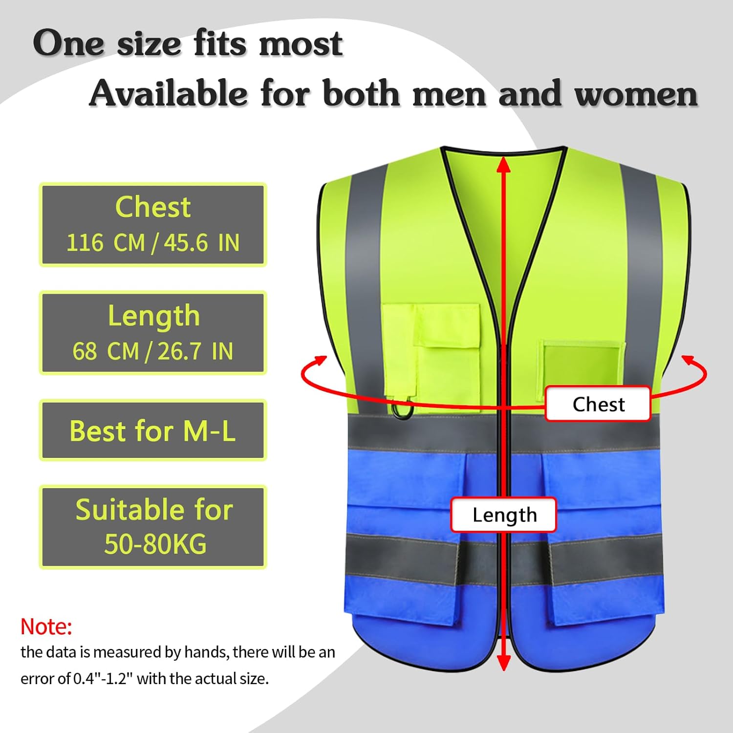 Safety Vests,Hi Vis Vest Reflective Vest with 5 Pockets and Zipper for Men Women, Neon Working Vest for Outdoor One Size Multicolor 20