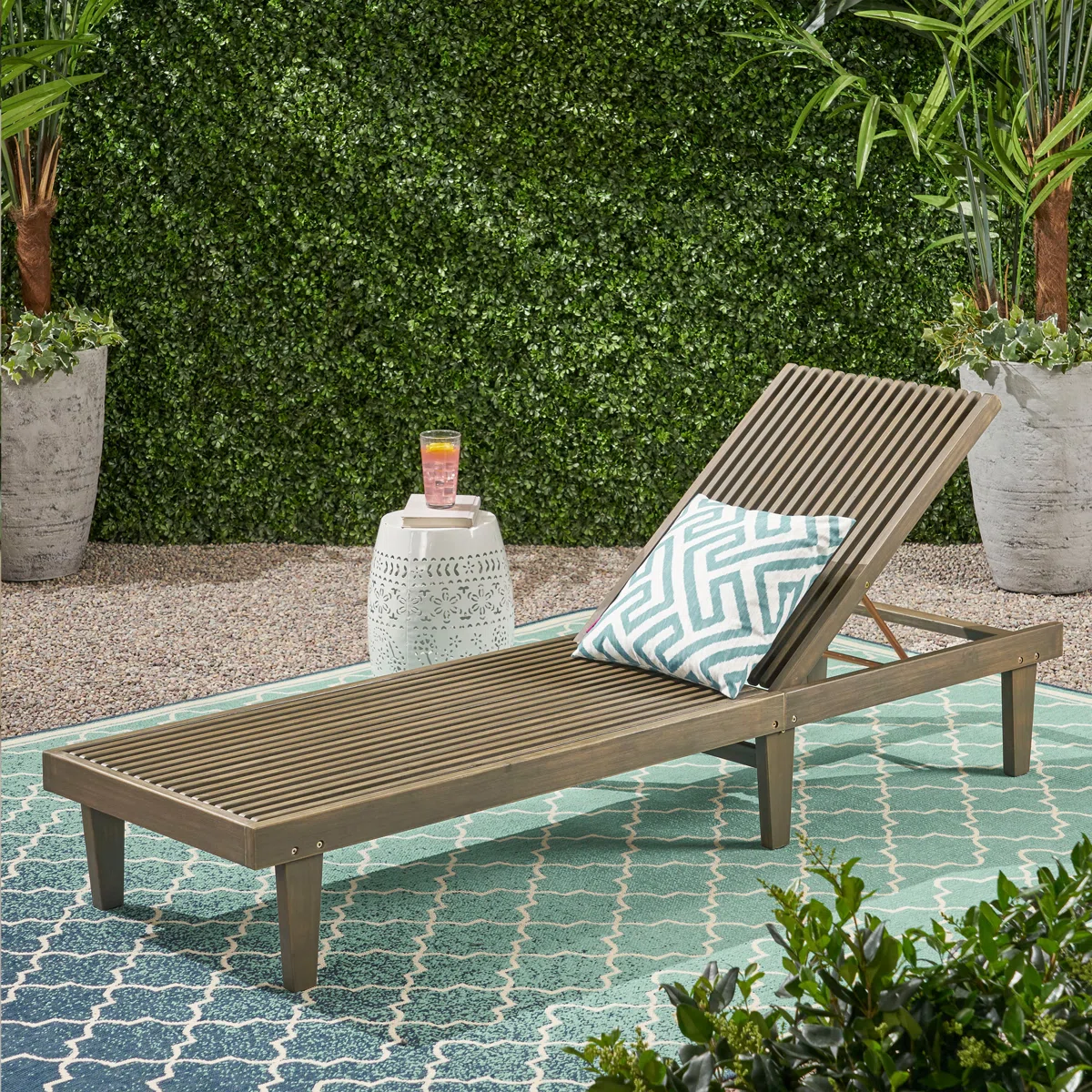 Cadain 78.75" Long Reclining Acacia Single Chaise