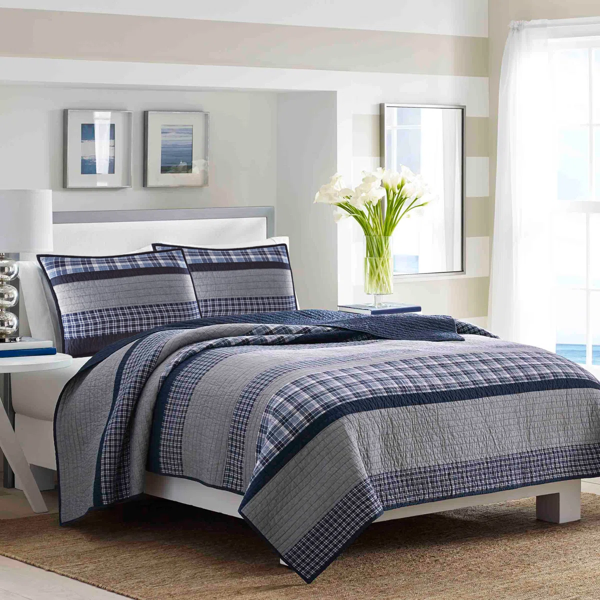 Nautica Adelson Cotton Reversible Navy Quilt
