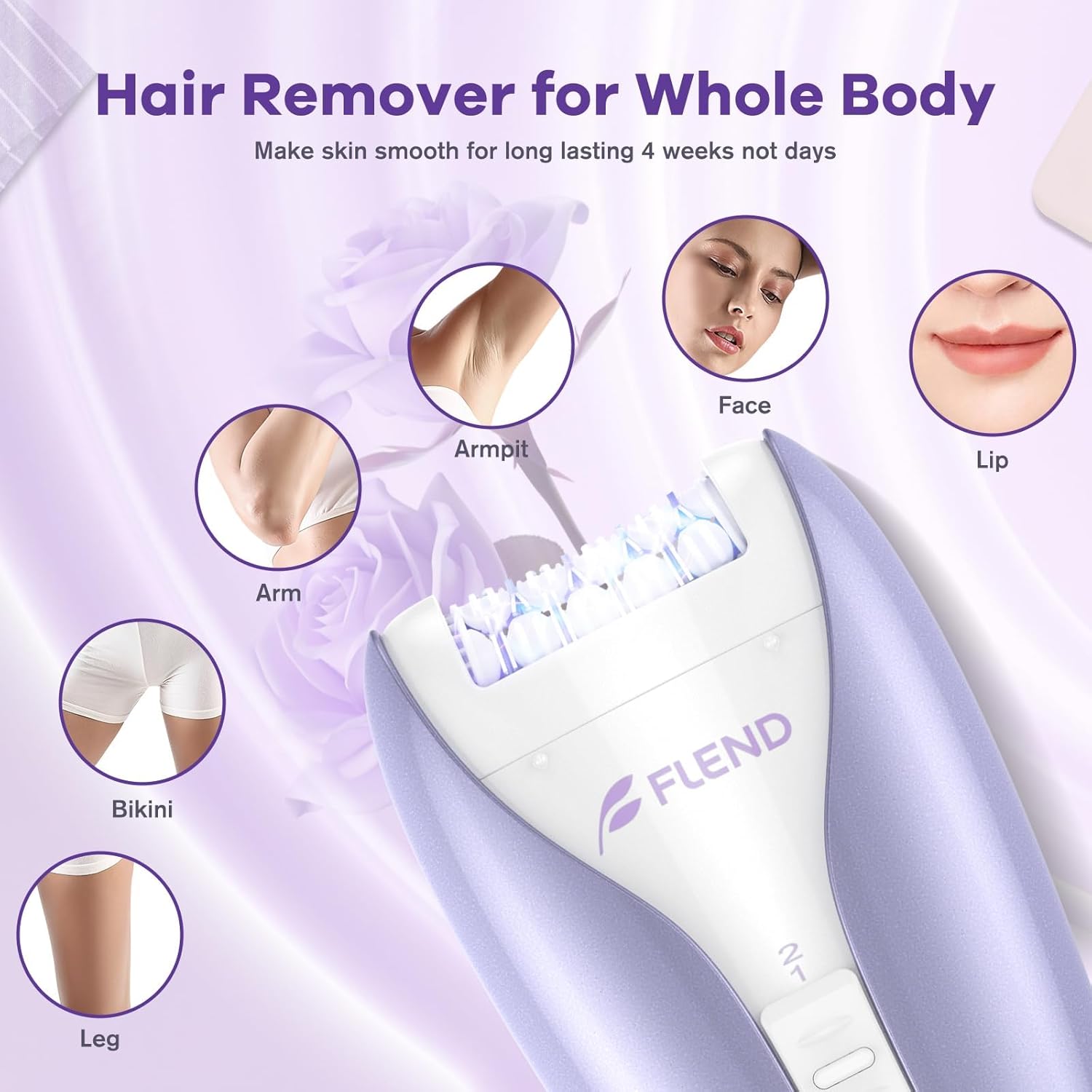 Epilator, Smooth Glide Epilator for Women, 2 Speeds Facial Hair Removal Device with Silent Design, Cordless Rechargeable Hair Removal Epilators for Women Face Legs Bikini Arms Legs Purple