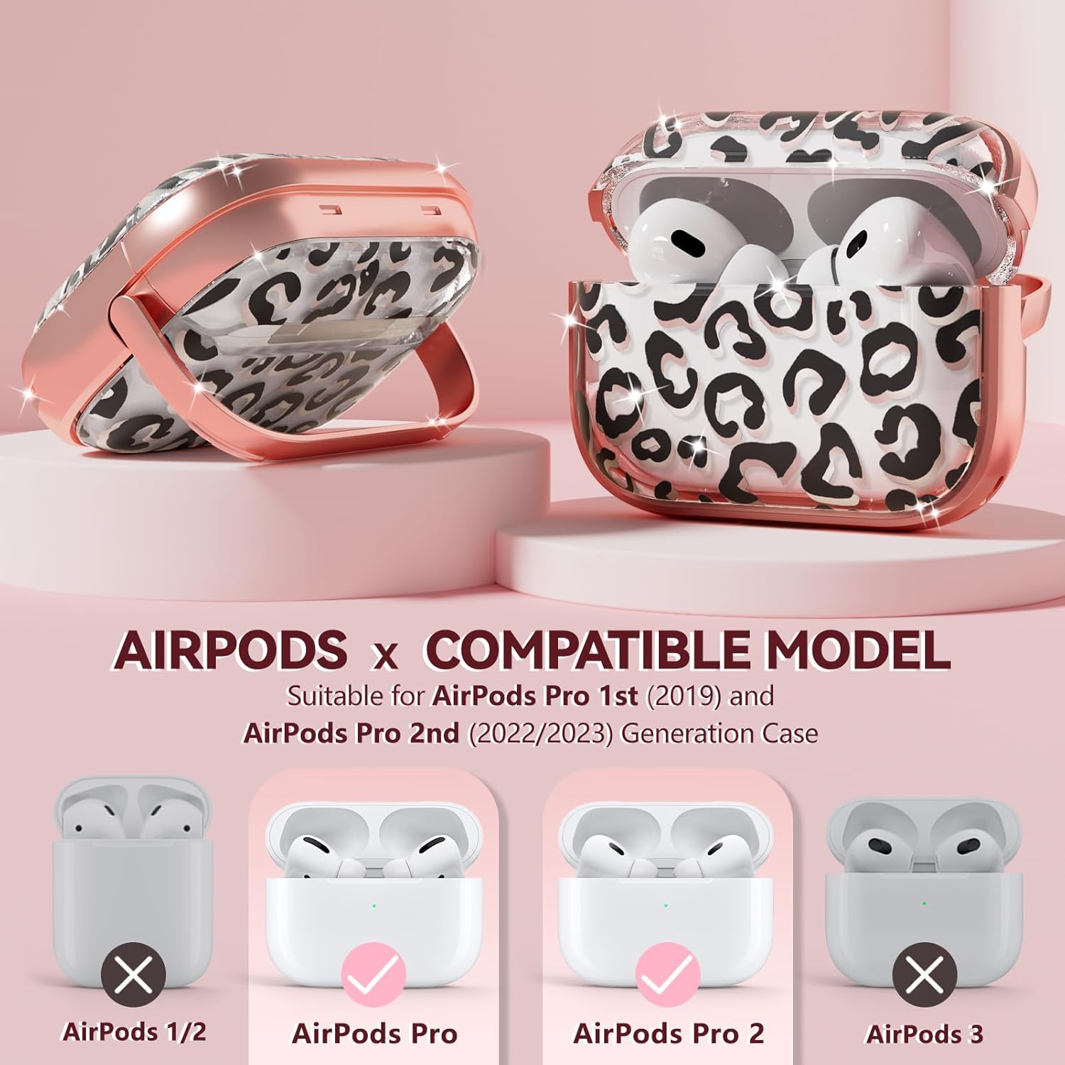 Inesore for AirPods Pro 2nd Generation Case Cover with Lock, Flowers Cute Clear Air Pods Pro 2 Case Hard iPod Pro Cases for Women Girls with Cleaner Kit (2023 USB-C /2022/2019) - Leopard Print | with Safety Lock, Flowers, for Women Girls, with Cleaner Kit, for AirPod Pro Cases, 2023 USB-C I-Black+Brown Leopard Print AirPods Pro2/Pro1