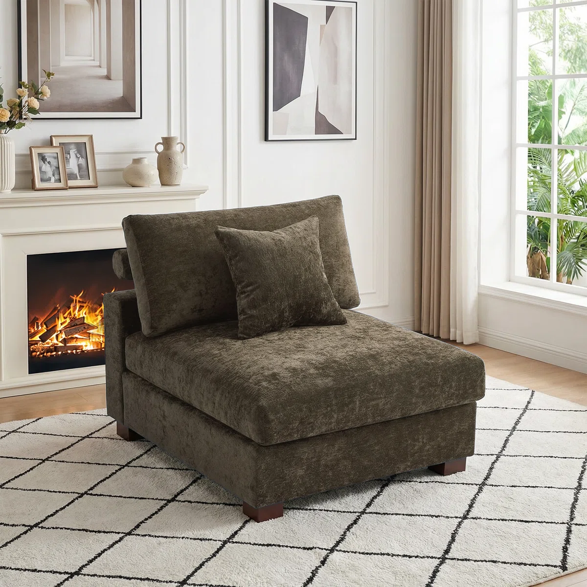 Milbrey Upholstered Armless Accent Chair with Pillow Back and Solid Wood Legs