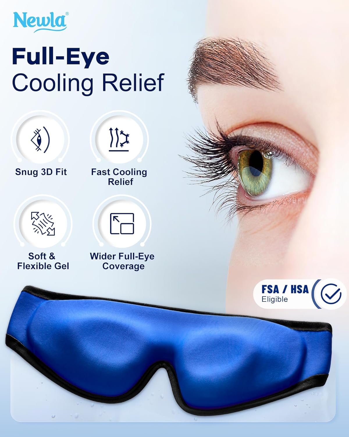 Upgraded Cooling Gel Eye Mask for Puffy Eyes: Larger Full-Eye Cover Design, FSA Eligible Items HSA, Ice-Cold Therapy Relief, Headache & Migraine Relief, Reusable Cold Compress for Eye Strain (Black)