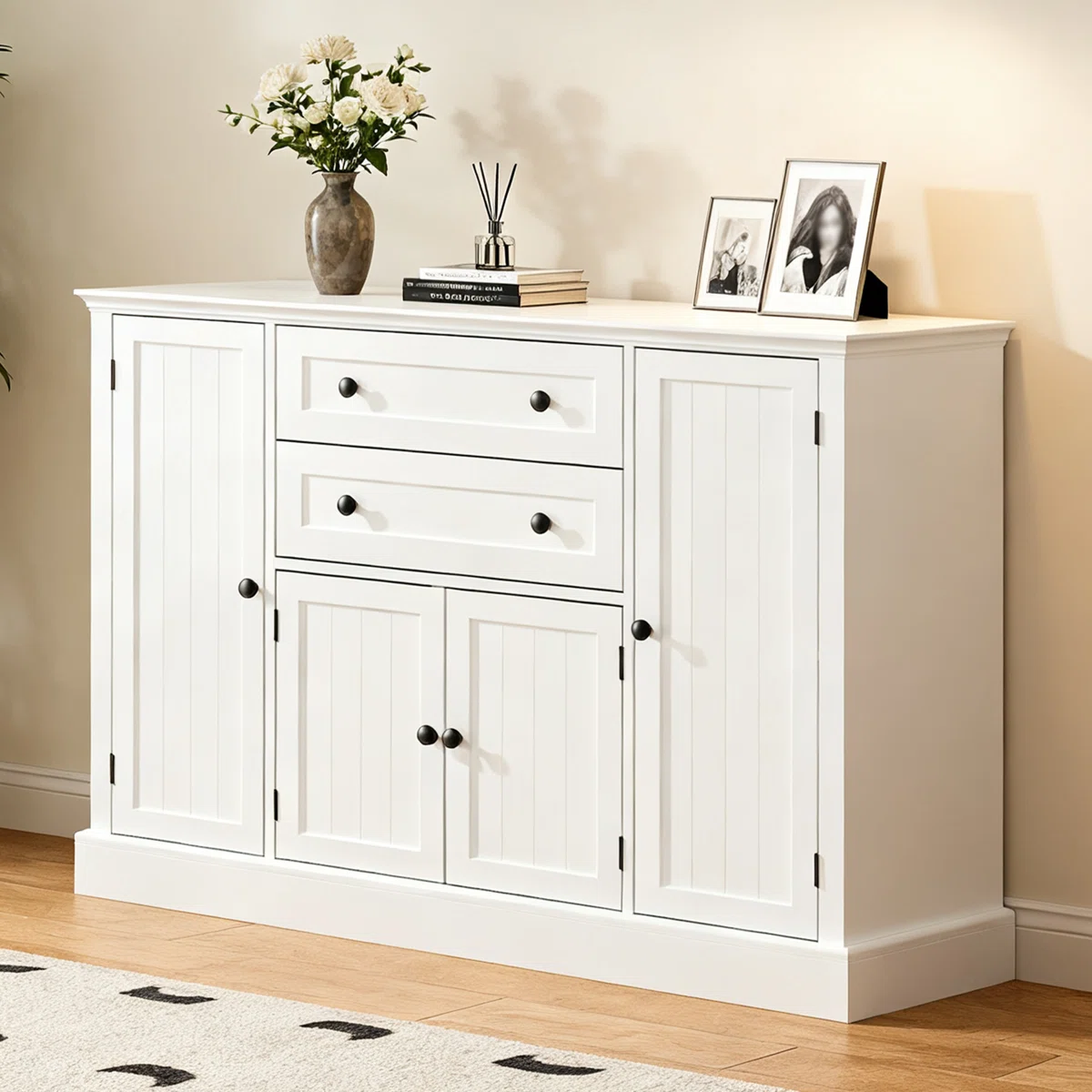 47" Buffet Cabinet With Storage,Large Sideboard Buffet With Drawers And Adjustable Shelves, Rustic Coffee Bar Cabinet For Kitchen,