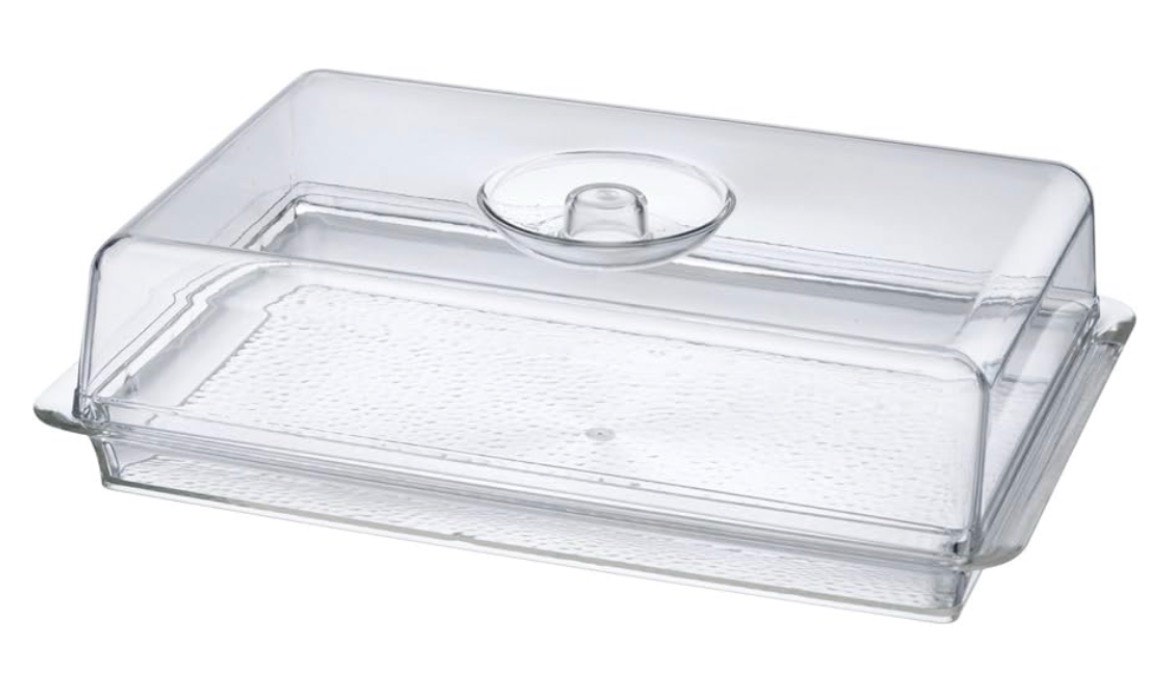 (damage pictured )Clear Premium Acrylic Rectanglees Serving Tray with Lid (12.63 x 8.75 x 3.38) Perfect for Parties
