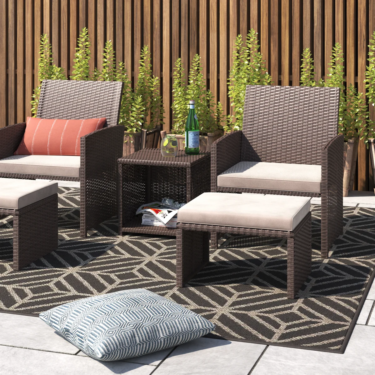 Rand 5 Piece Rattan Seating Group with Cushions