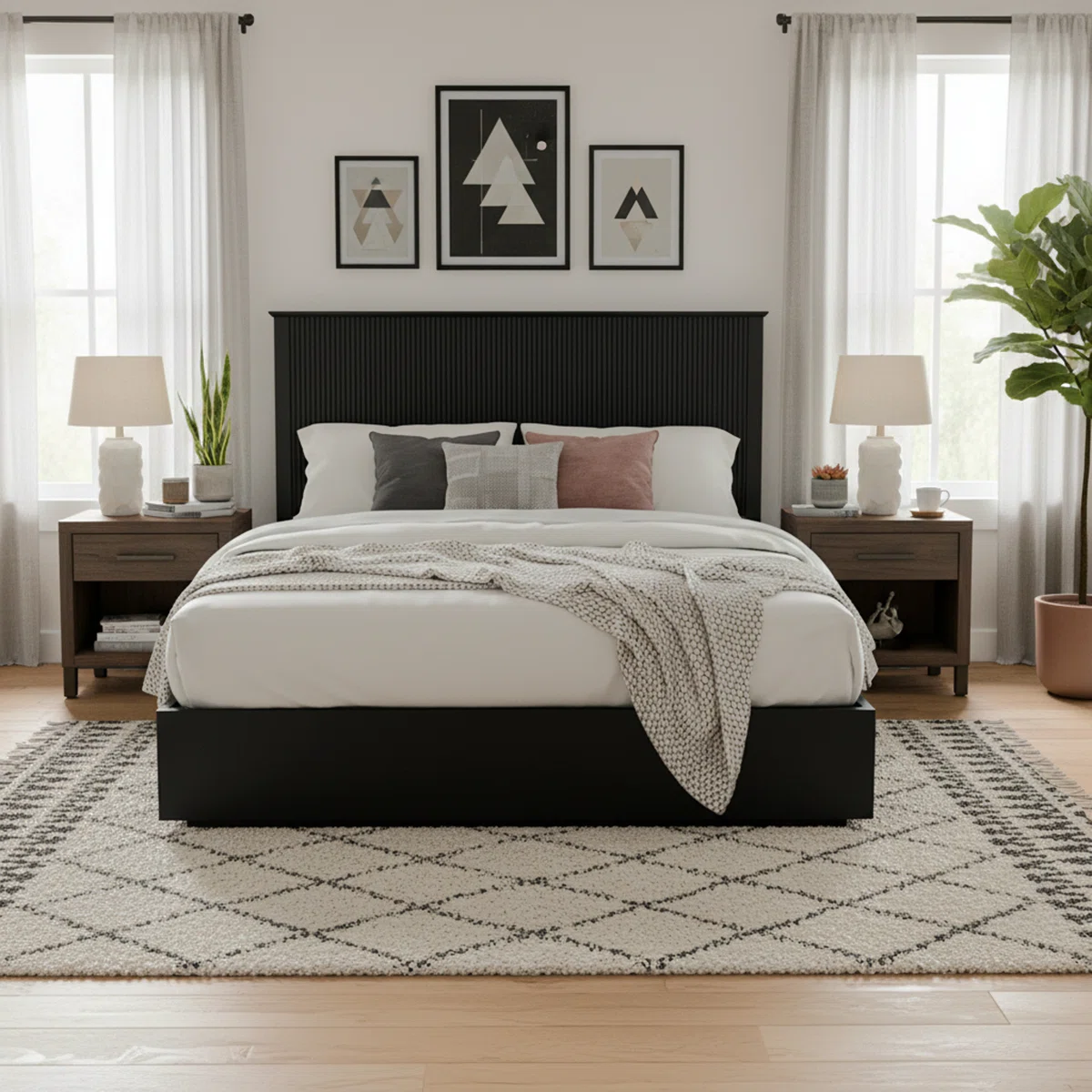 Box 2 Stylish Queen Size Bed Frame - White Solid Wood King Bed, 600Lbs Weight Limit, Compatible With 8 - 10" Mattress, Contemporary Bedroom Furniture