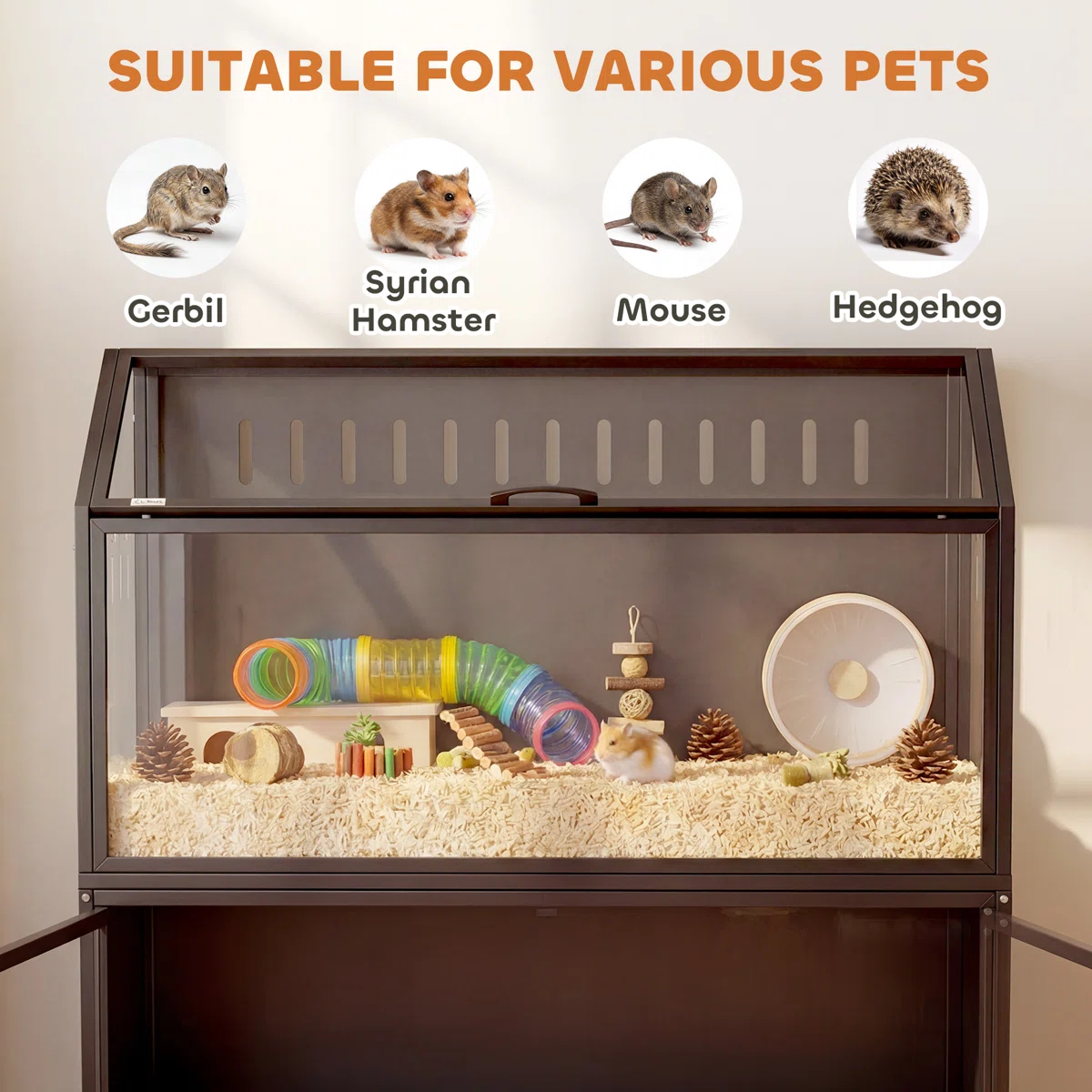 Hamster Cage with Storage Cabinet, Small Animal Cage with Easy View Acrylic Panels and Openable Top, Large Guinea Pig Habitat for Rat, Hedgehog, Gerbil, 41" x 16" x 40" H, Black