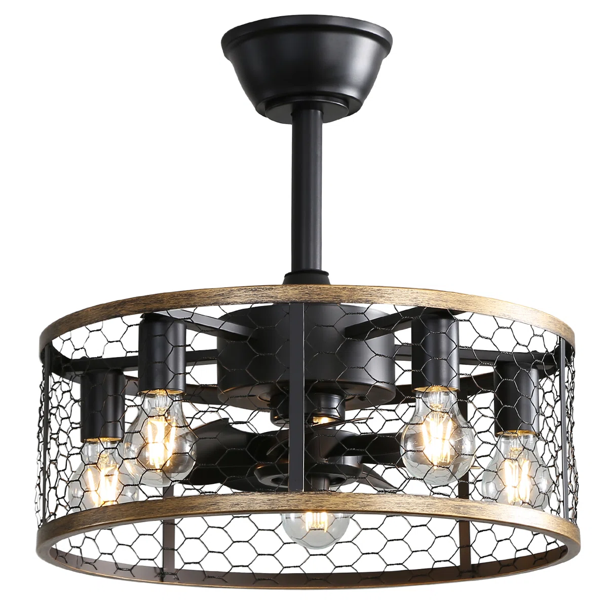 ( missing hardware) 20" 7 - Blade Black Caged Ceiling Fan with Remote Control and Light Kit Included