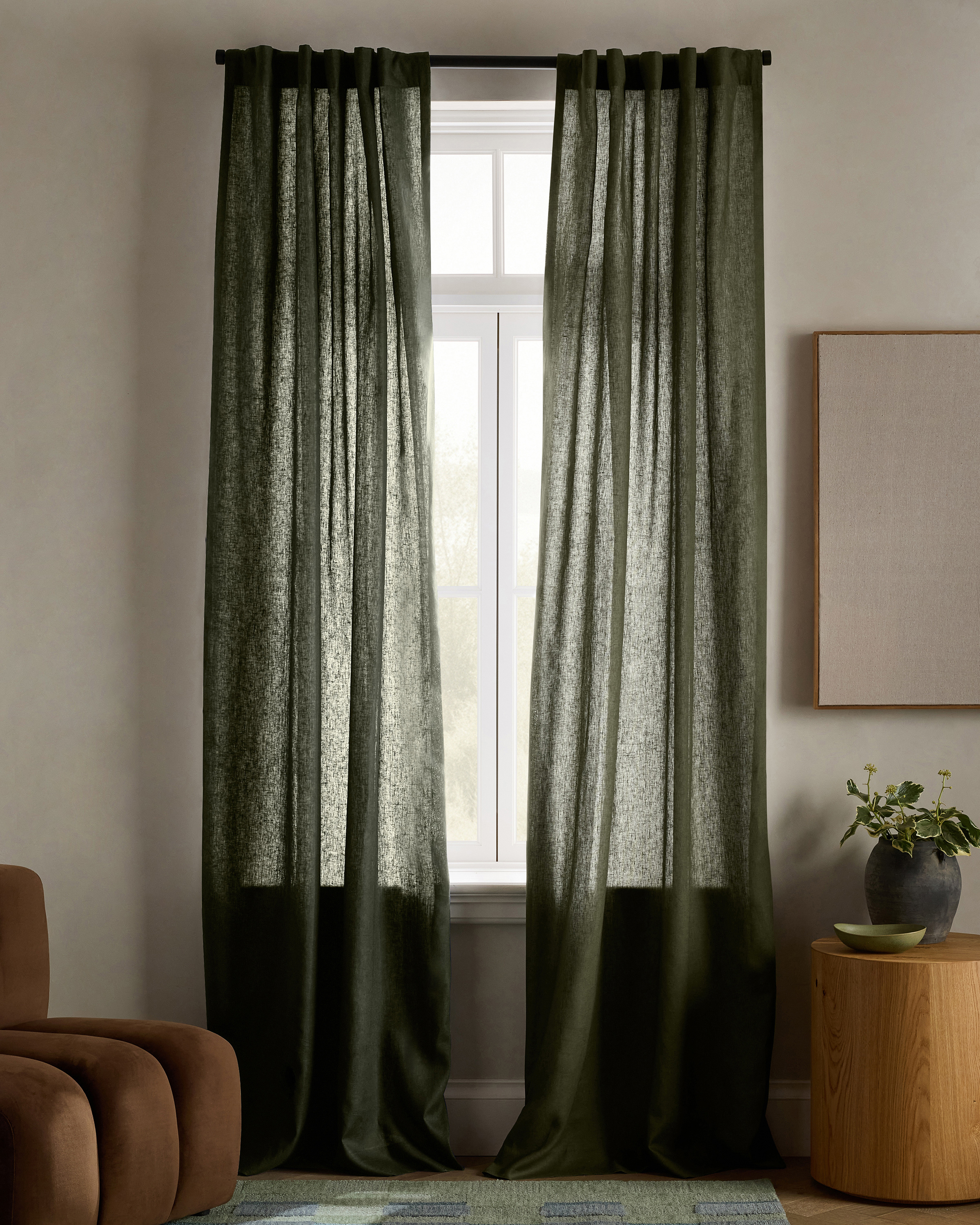 European Linen Curtain, 48x108, Hunter Green