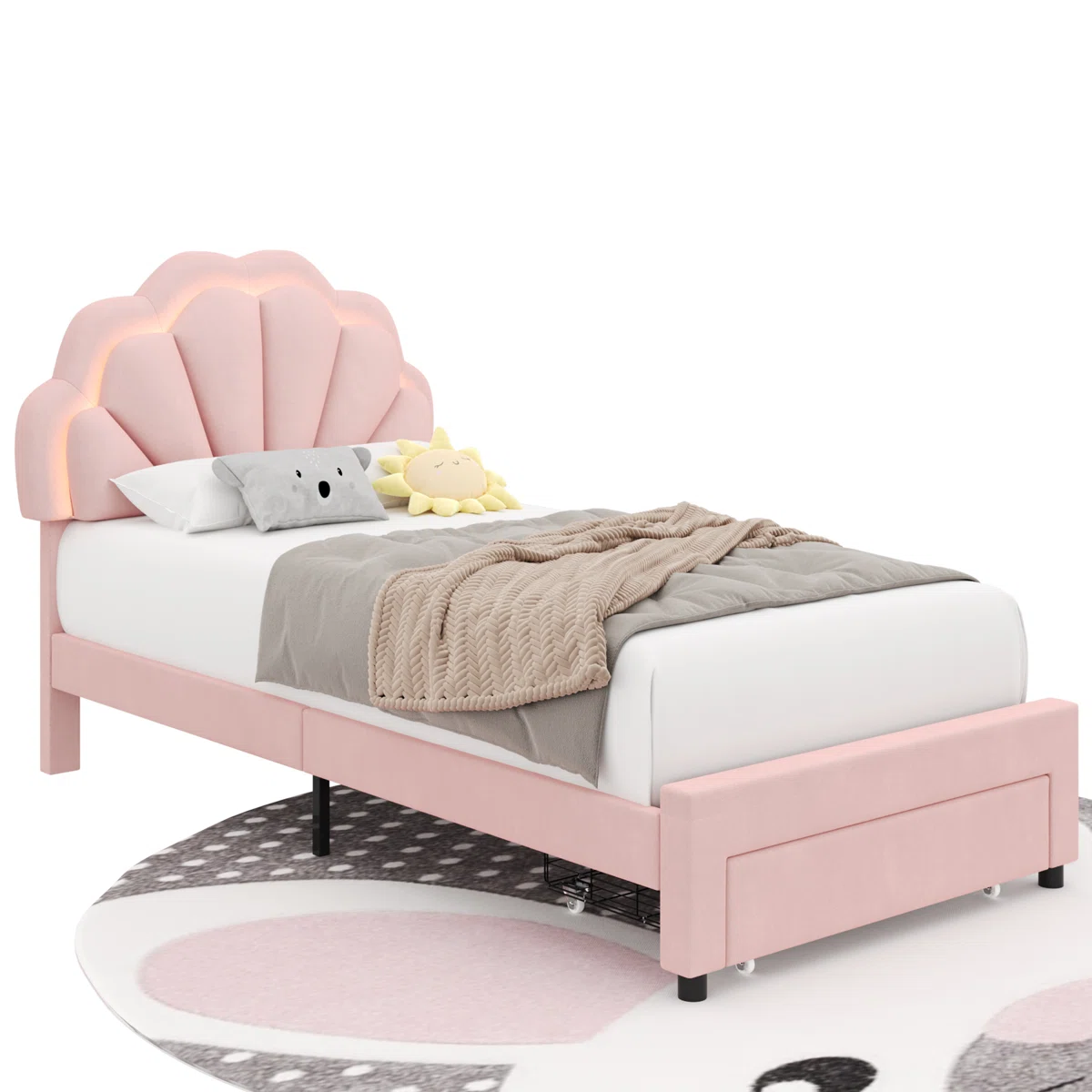 Burlyn Upholstered LED Bed Frame with Drawer & Adjustable Headboard