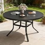 53.2 Patio Round Dining Table For 6, Outdoor Table With Adjustable Umbrella Hole