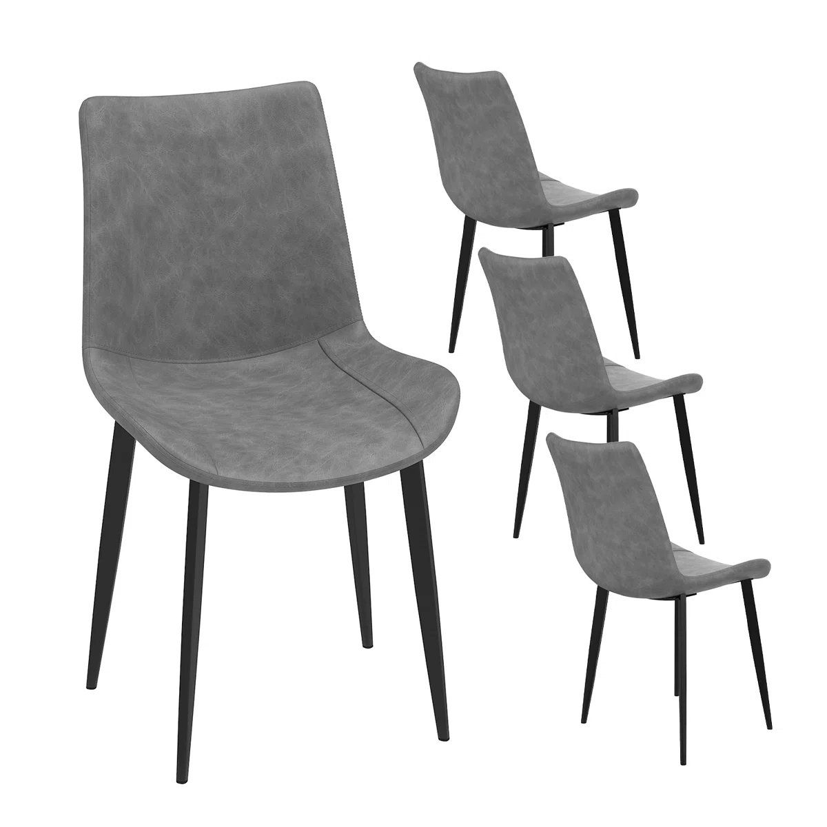 Modern Dining Chairs Set Of 4, Upholstered Faux Leather Cushion Seat And Sturdy Metal Legs 4 Chairs