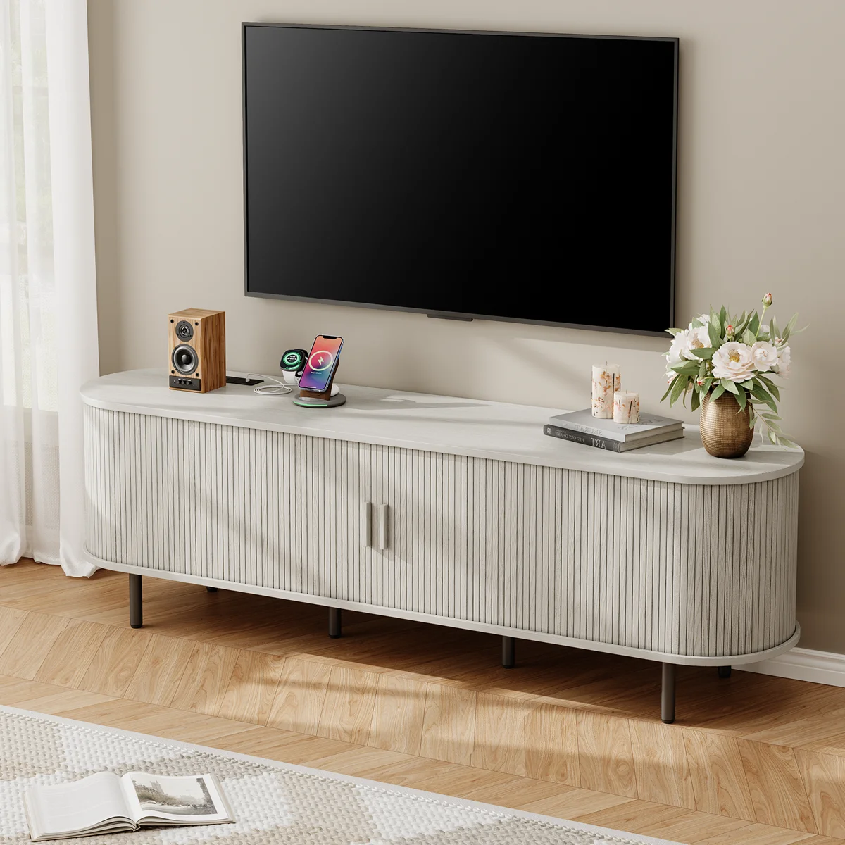 Modern Solid and Manufactured Wood TV Stand for TVs up to 80"