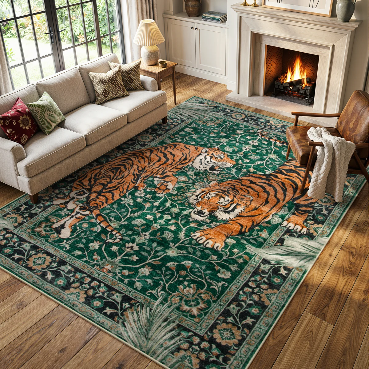Goldene Oriental Tiger Vintage Washable Area Rug - Soft Cashmere Carpet for Living Room, Bedroom, or Office