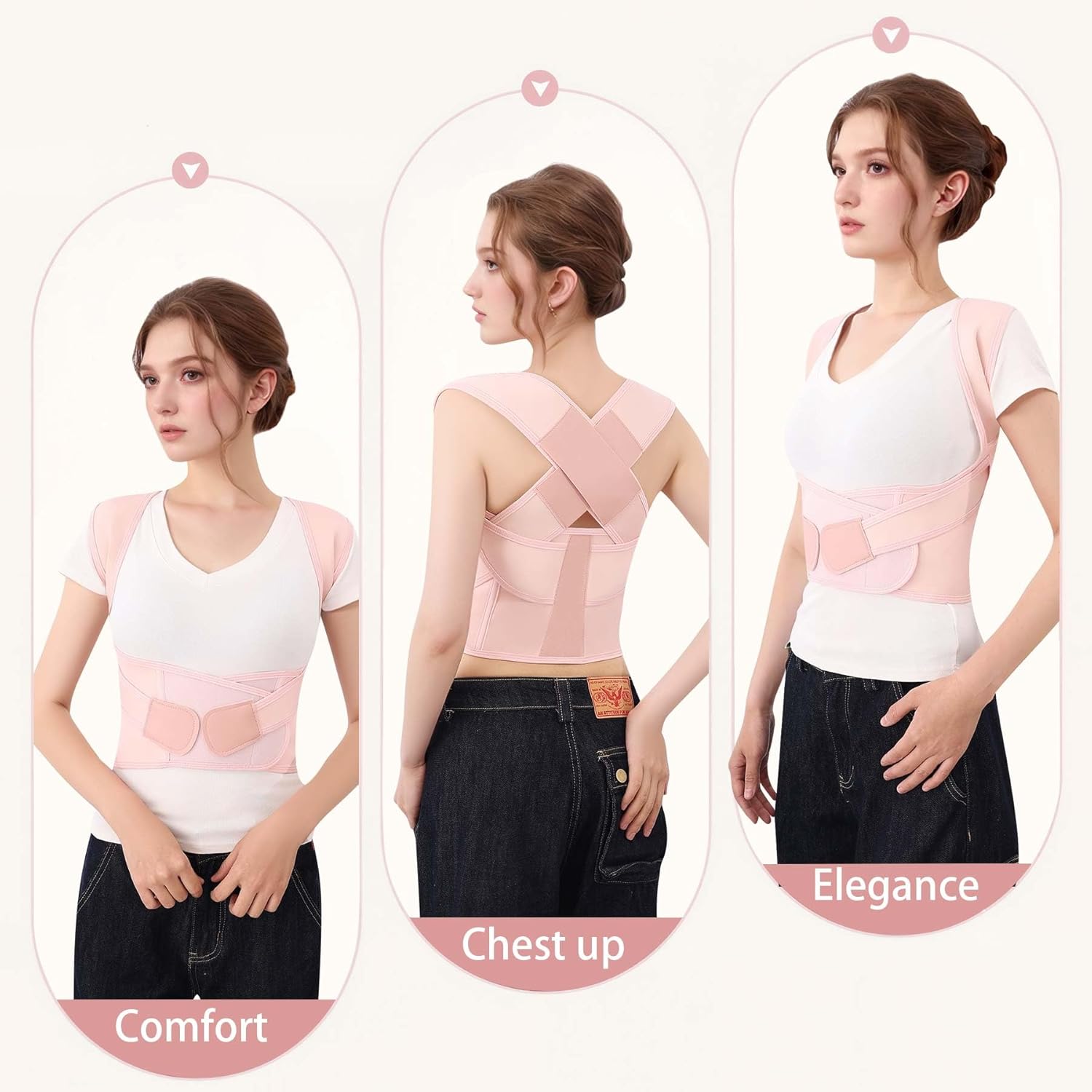 Posture Corrector for Women and Men Plus Size Full Back Support Brace Straightener Scoliosis Spine Upper Back Pain Relief Adjustable Shoulder Instant Posture Corrector with Hunchback Pink Large