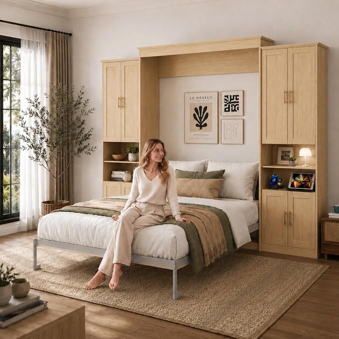 Murphy Bed With Hidden Storage & Modern Woven Design