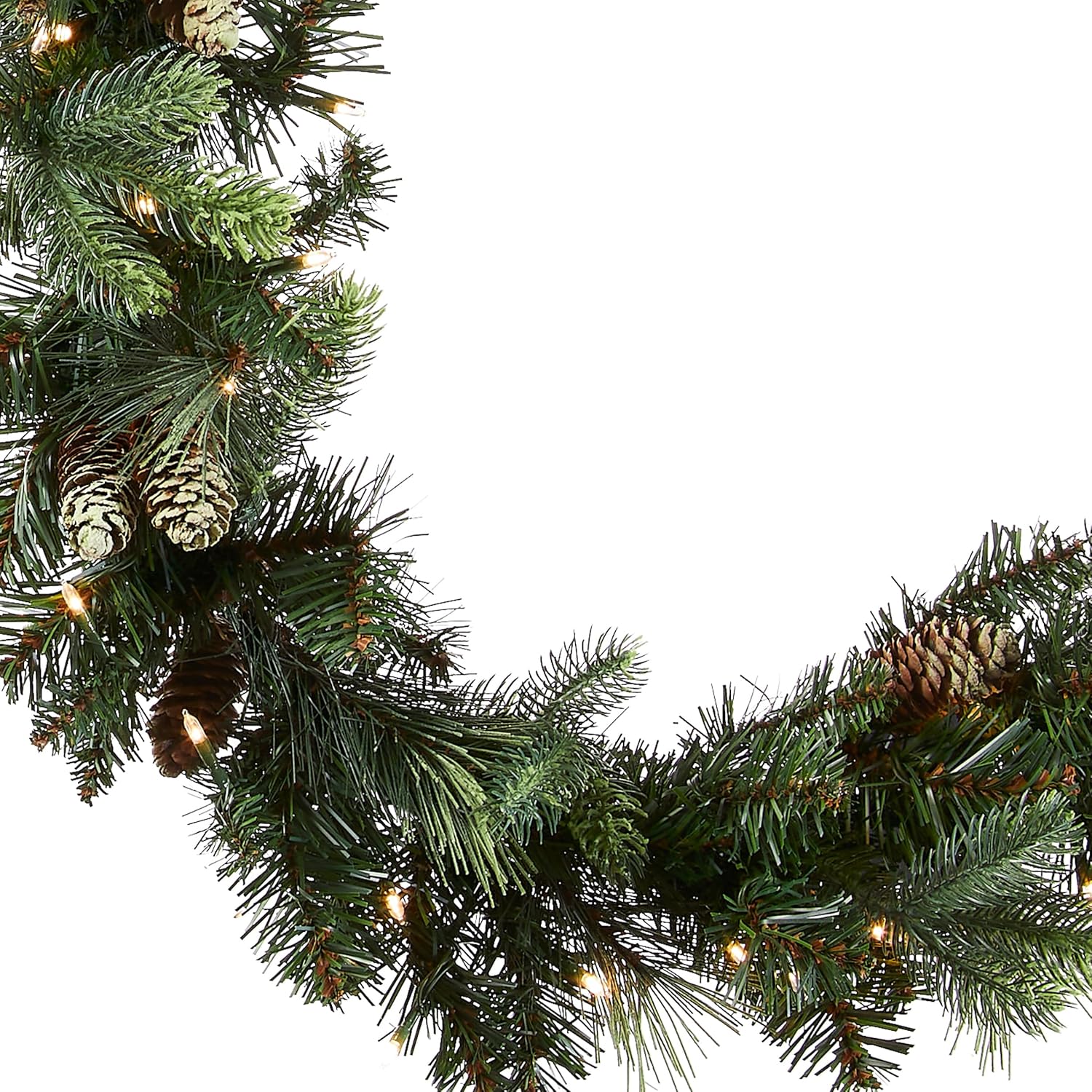 National Tree Company 9 ft Pre-Lit Carolina Pine Artificial Christmas Garland, Christmas Decoration with Pinecones, 100 Warm White LED Lights, 240 Tips, Timer, Green Battery Operated Tree