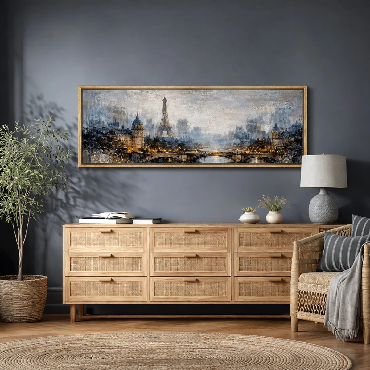 Paris Eiffel Tower River Cityscape Romantic Urban Wall Decor Extra Large Pictures Framed Canvas Print Wall Art