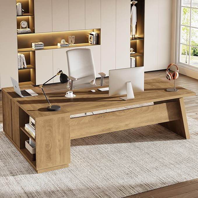 78 L-Shaped Executive Desk, Large Modern Office Desk with Drawers and Lateral File Cabinet, Business Furniture with Storage Shelves, Big Computer Table for Home Office